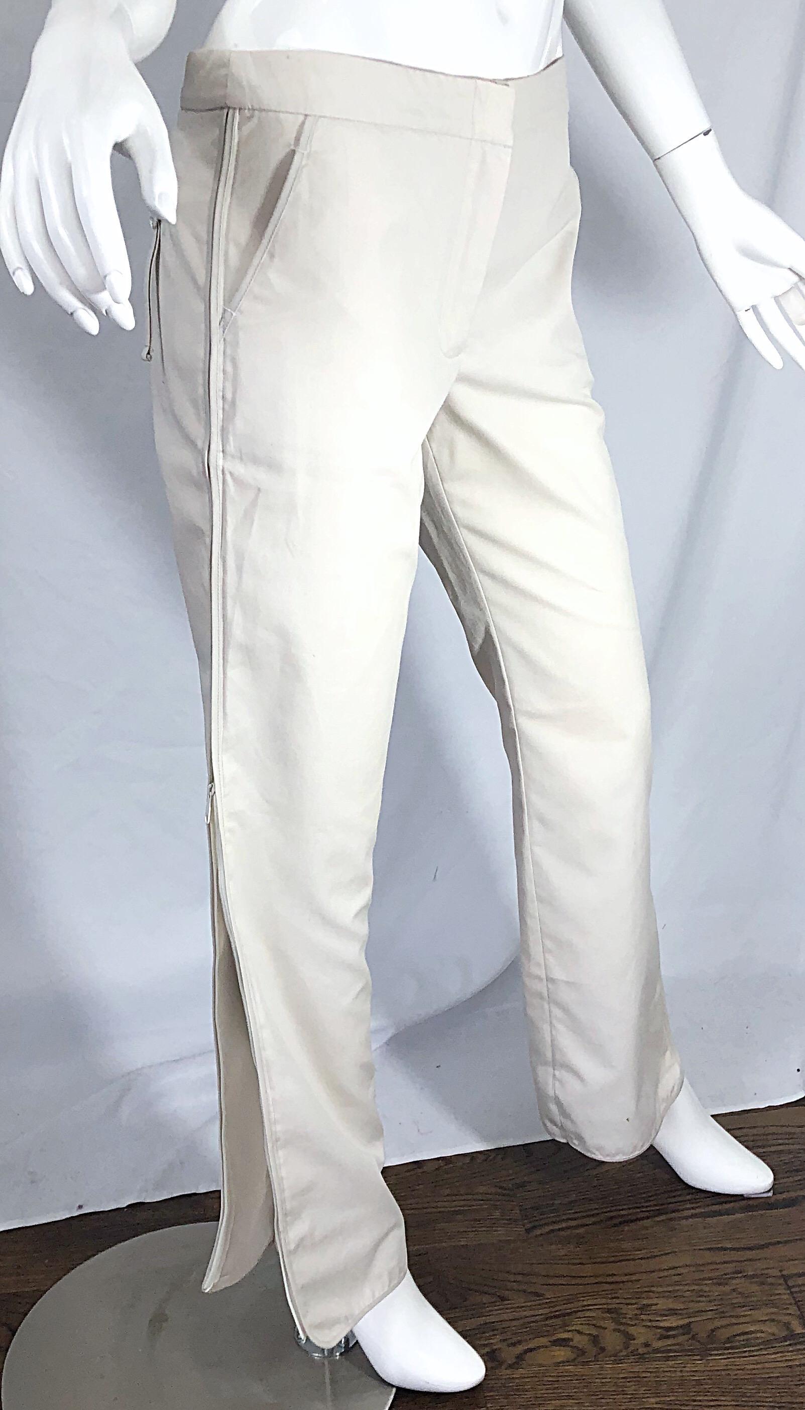 1990s Katayone Adeli Size 6 Zipper Leg Low Rise Stone Khaki Trousers Pants For Sale 2