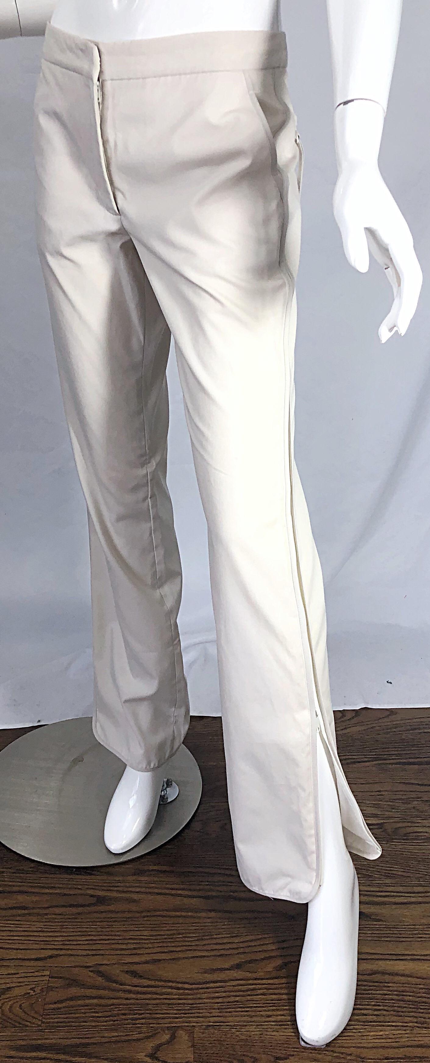 1990s Katayone Adeli Size 6 Zipper Leg Low Rise Stone Khaki Trousers Pants For Sale 3