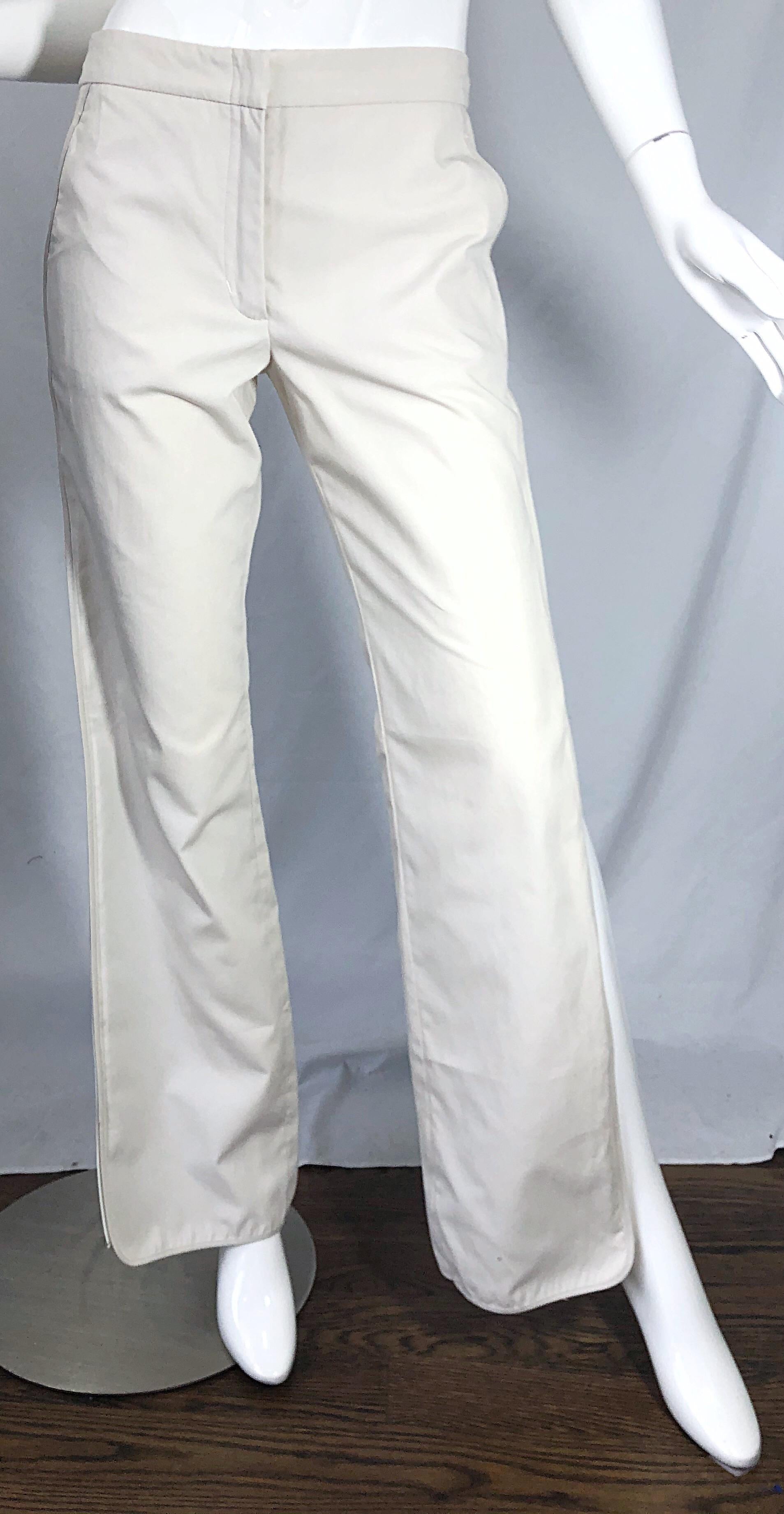 1990s Katayone Adeli Size 6 Zipper Leg Low Rise Stone Khaki Trousers Pants  For Sale 5
