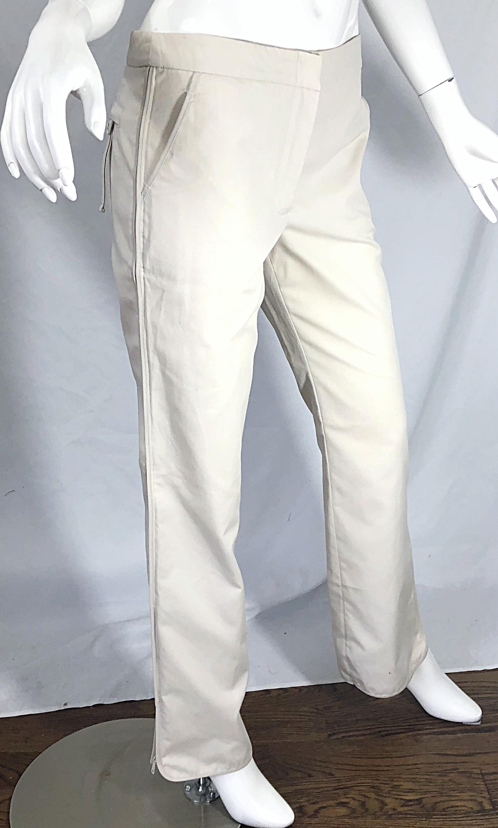 1990s Katayone Adeli Size 6 Zipper Leg Low Rise Stone Khaki Trousers Pants  For Sale 6
