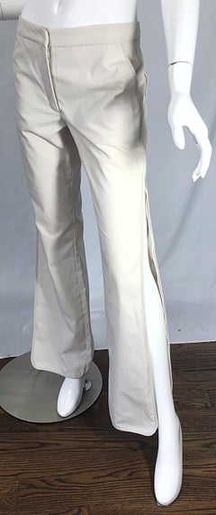 1990s Katayone Adeli Size 6 Zipper Leg Low Rise Stone Khaki Trousers Pants