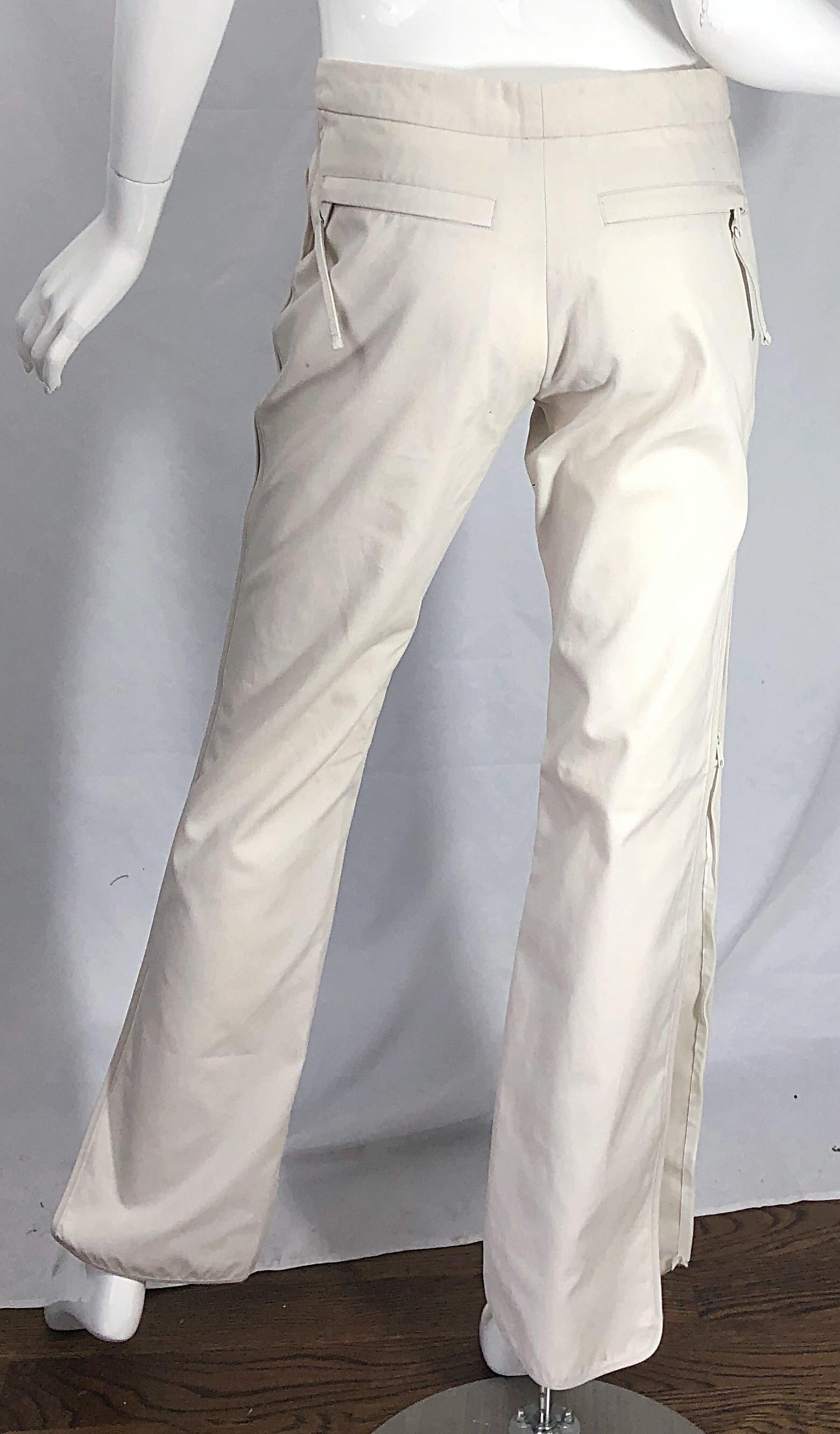 low rise white trousers