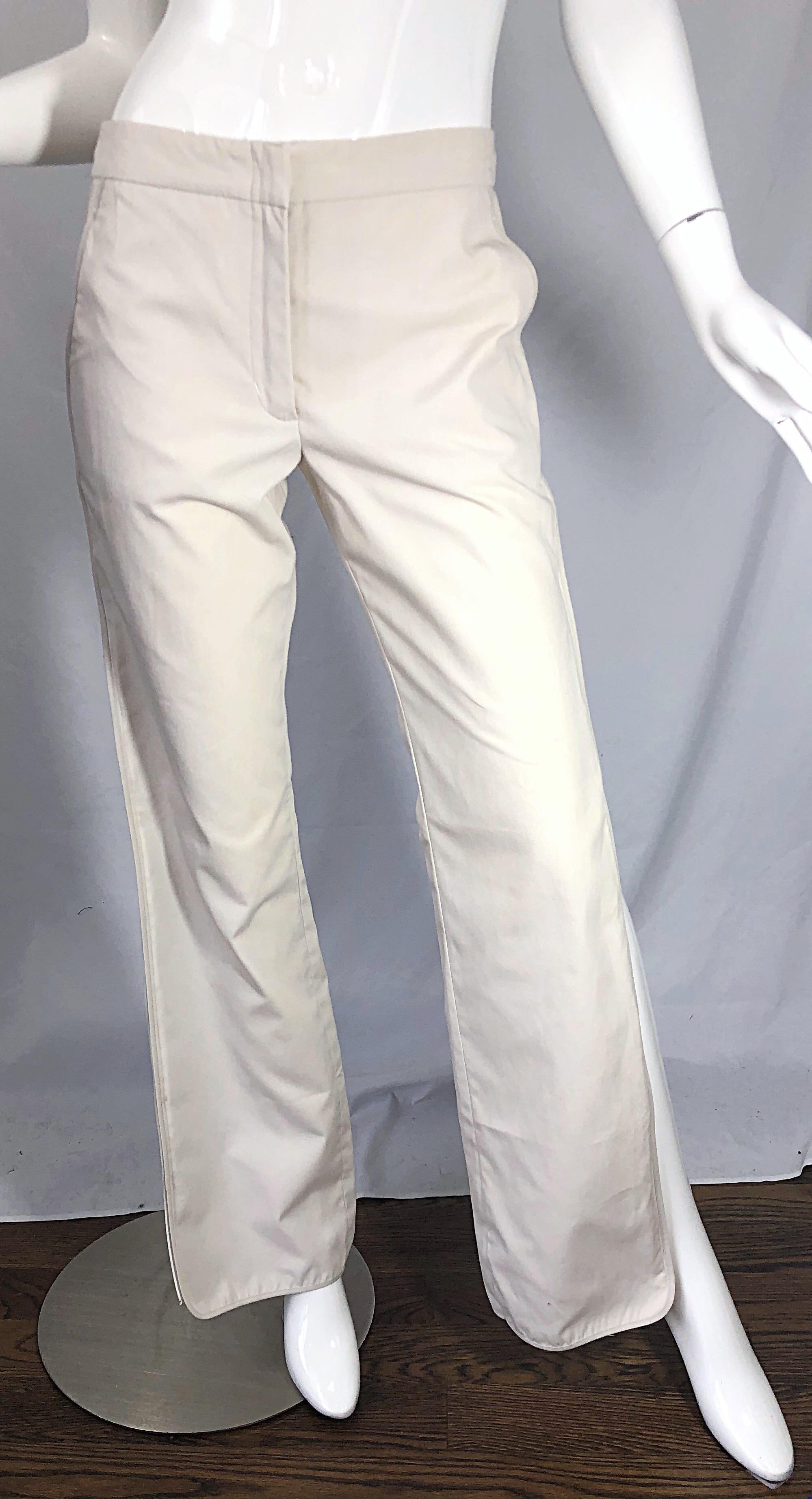 1990s Katayone Adeli Size 6 Zipper Leg Low Rise Stone Khaki Trousers Pants  For Sale 1
