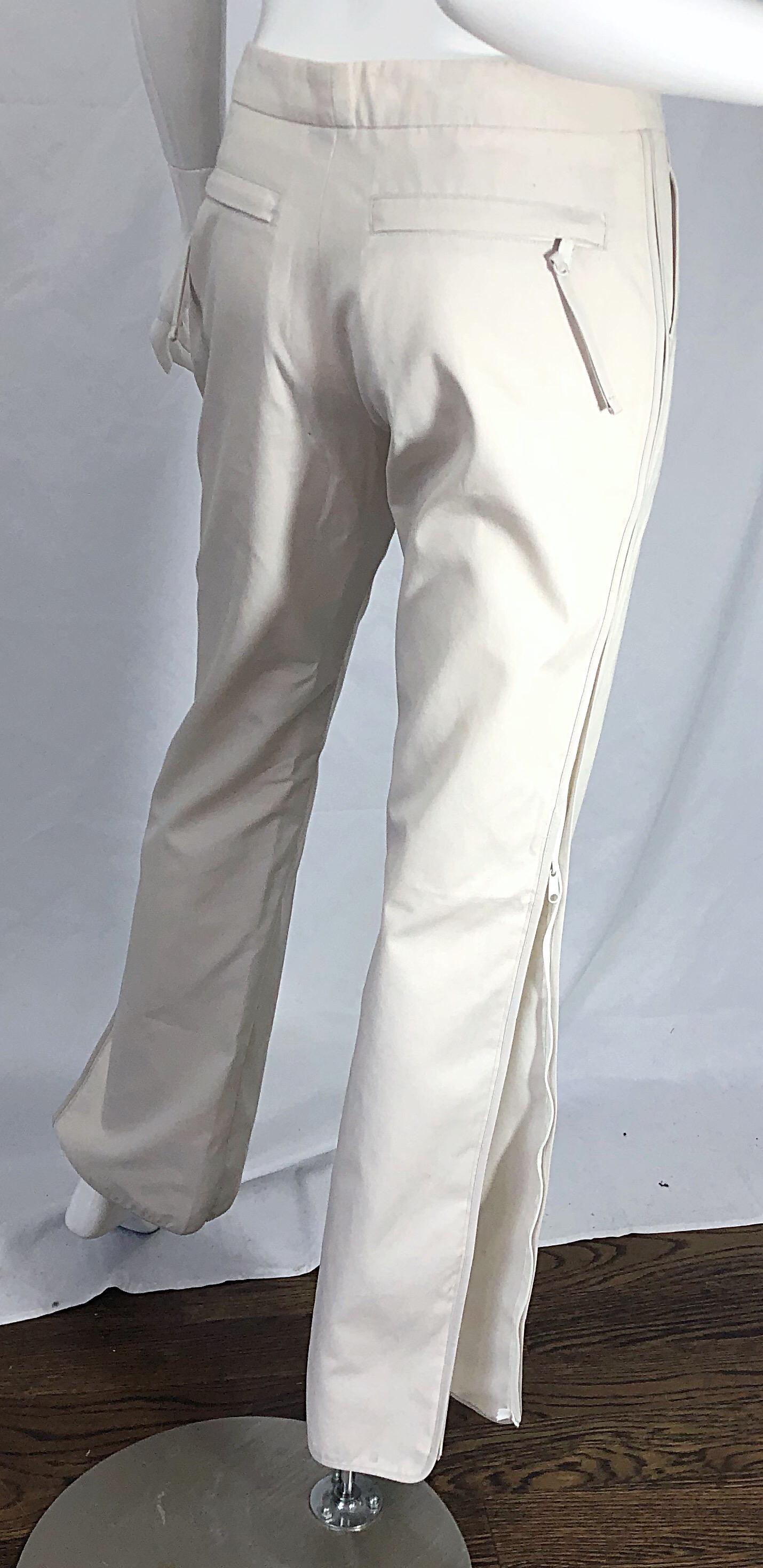 1990s Katayone Adeli Size 6 Zipper Leg Low Rise Stone Khaki Trousers Pants  For Sale 2