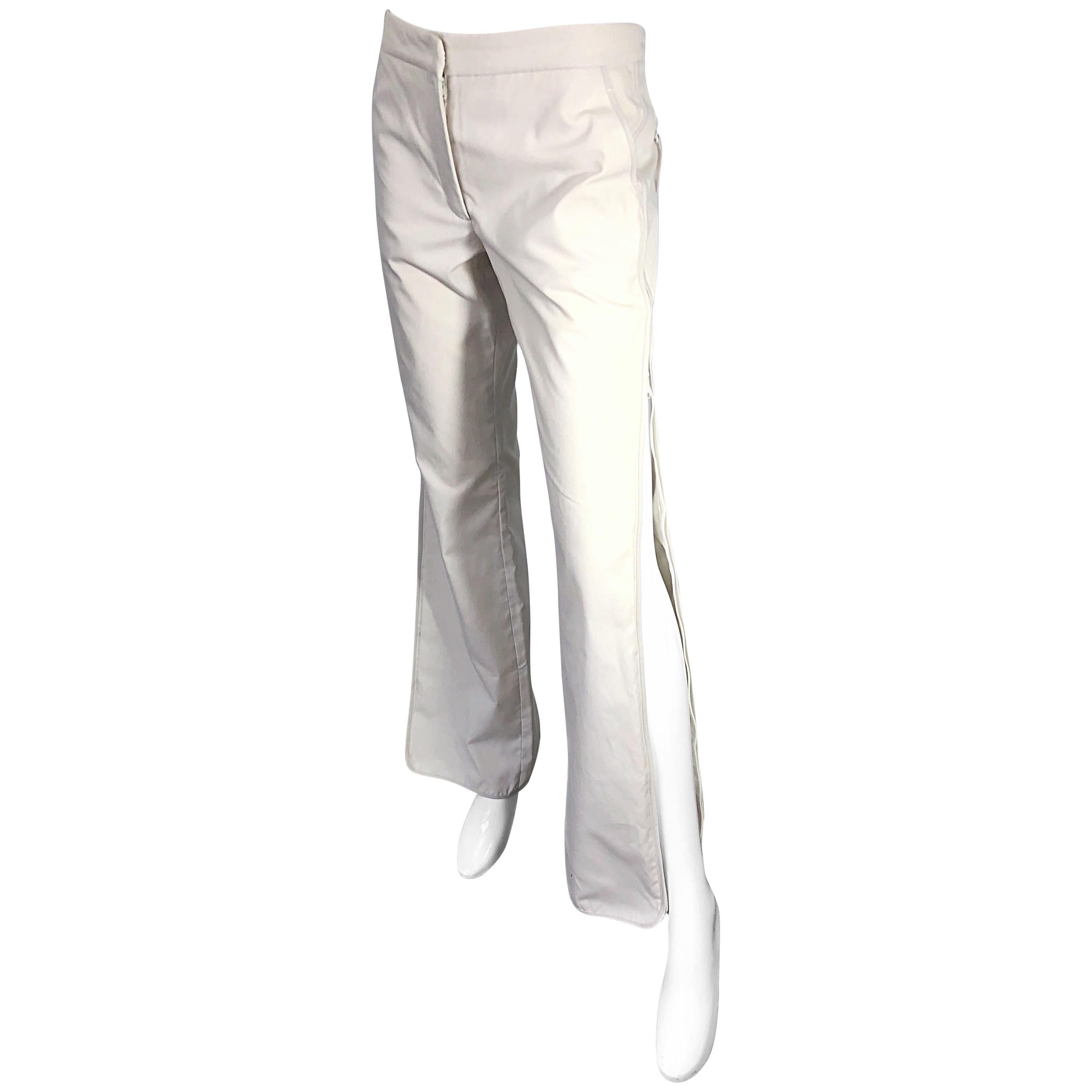 1990s Katayone Adeli Size 6 Zipper Leg Low Rise Stone Khaki Trousers Pants  For Sale
