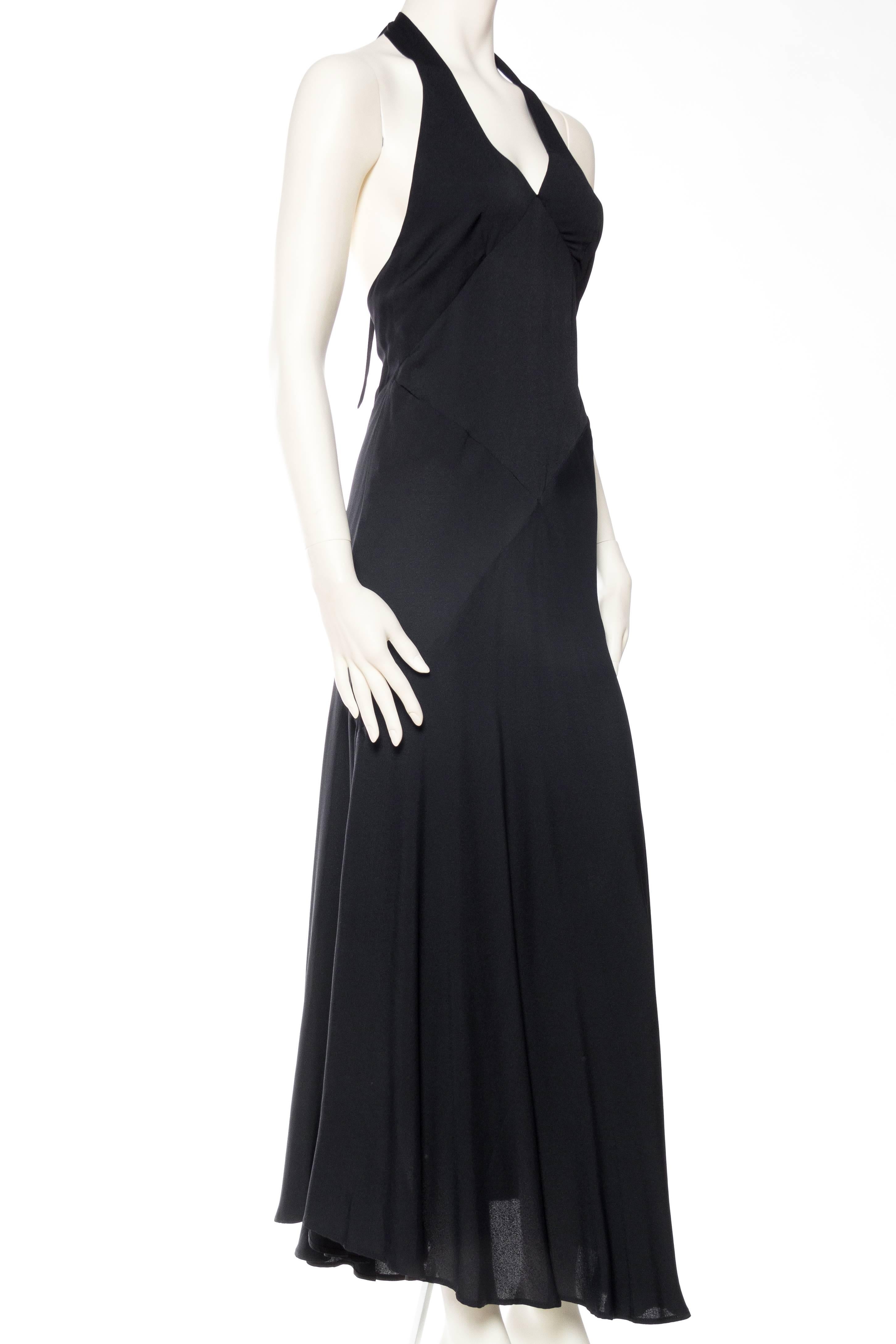 1990s Katharine Hamnett Black Bias Cut Rayon Crepe Backless 30s style Gown In Excellent Condition In New York, NY