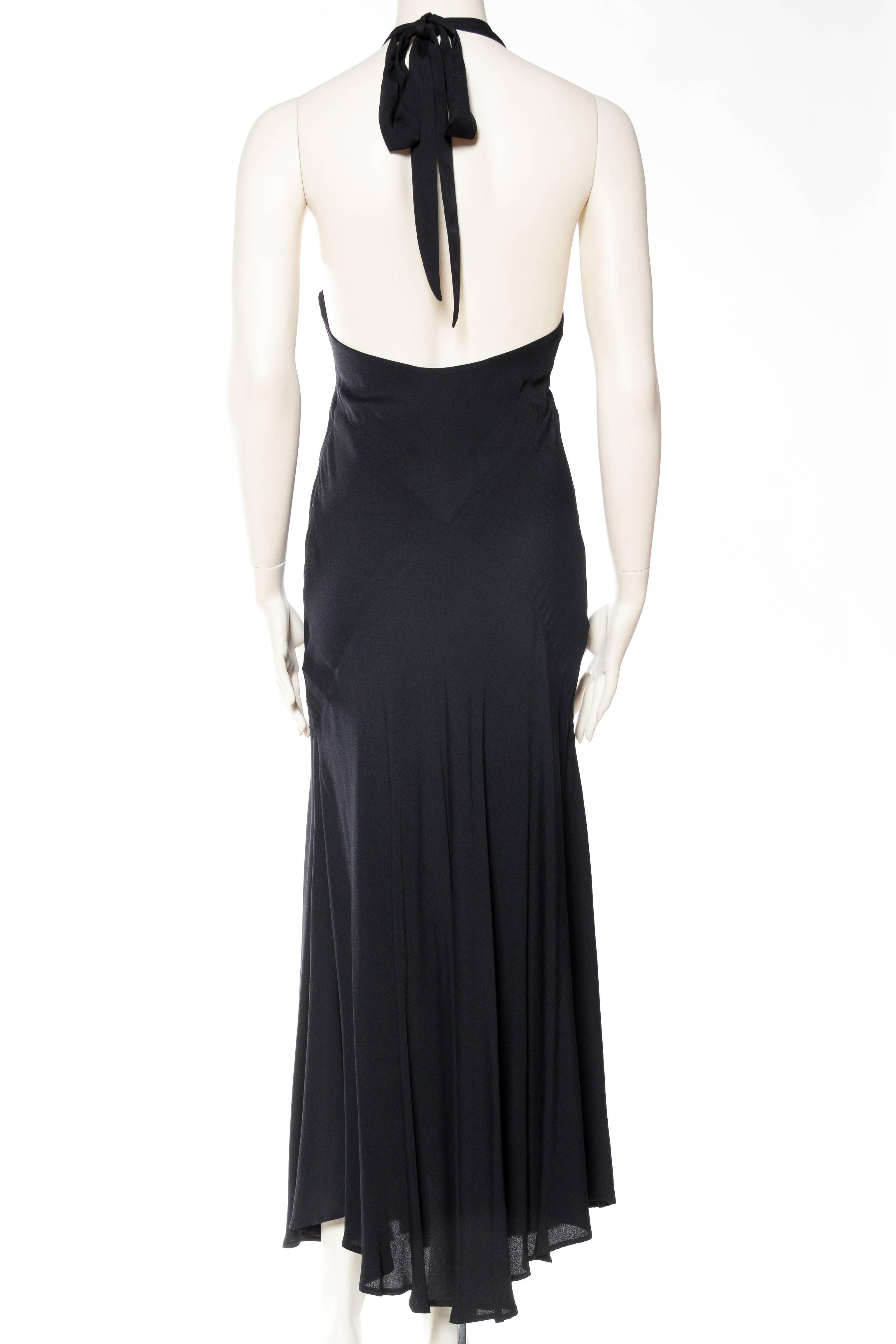 1990s Katharine Hamnett Black Bias Cut Rayon Crepe Backless 30s style Gown 1