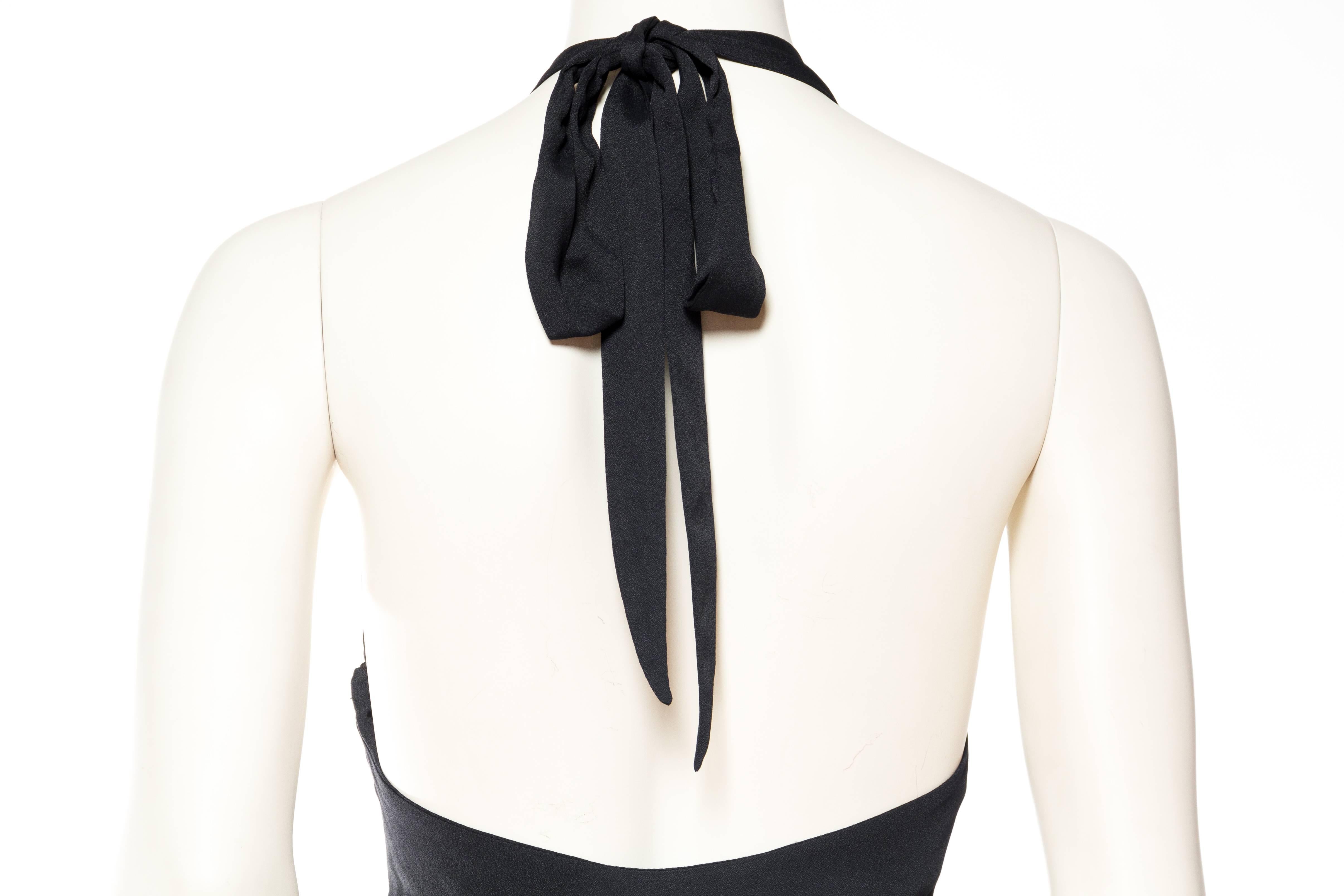 1990s Katharine Hamnett Black Bias Cut Rayon Crepe Backless 30s style Gown 3