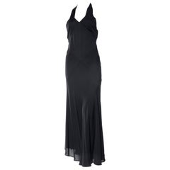 Vintage 1990s Katharine Hamnett Black Bias Cut Rayon Crepe Backless 30s style Gown
