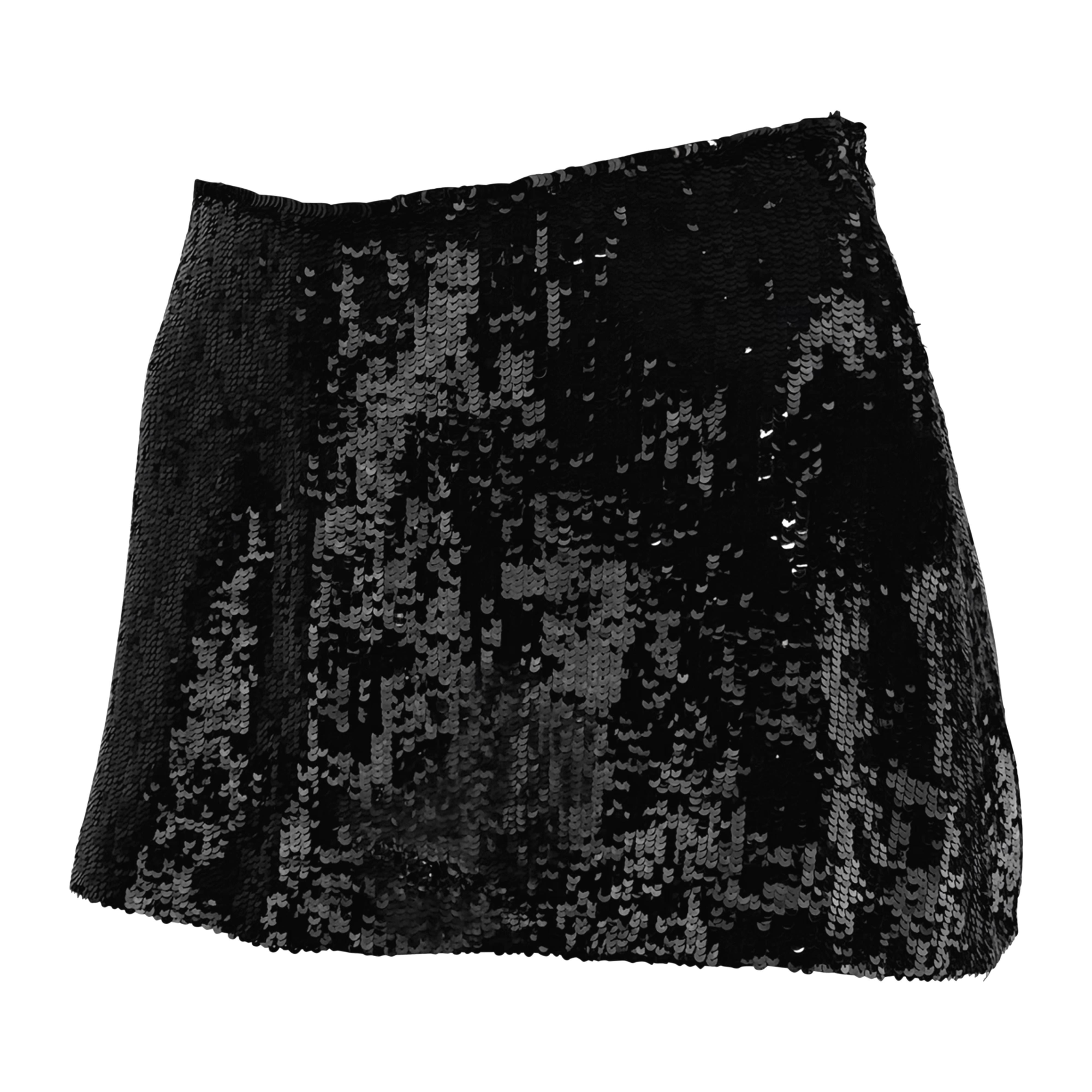 Women's 1990s Katharine Hamnett Black Sequin Silk Super Mini Skirt For Sale