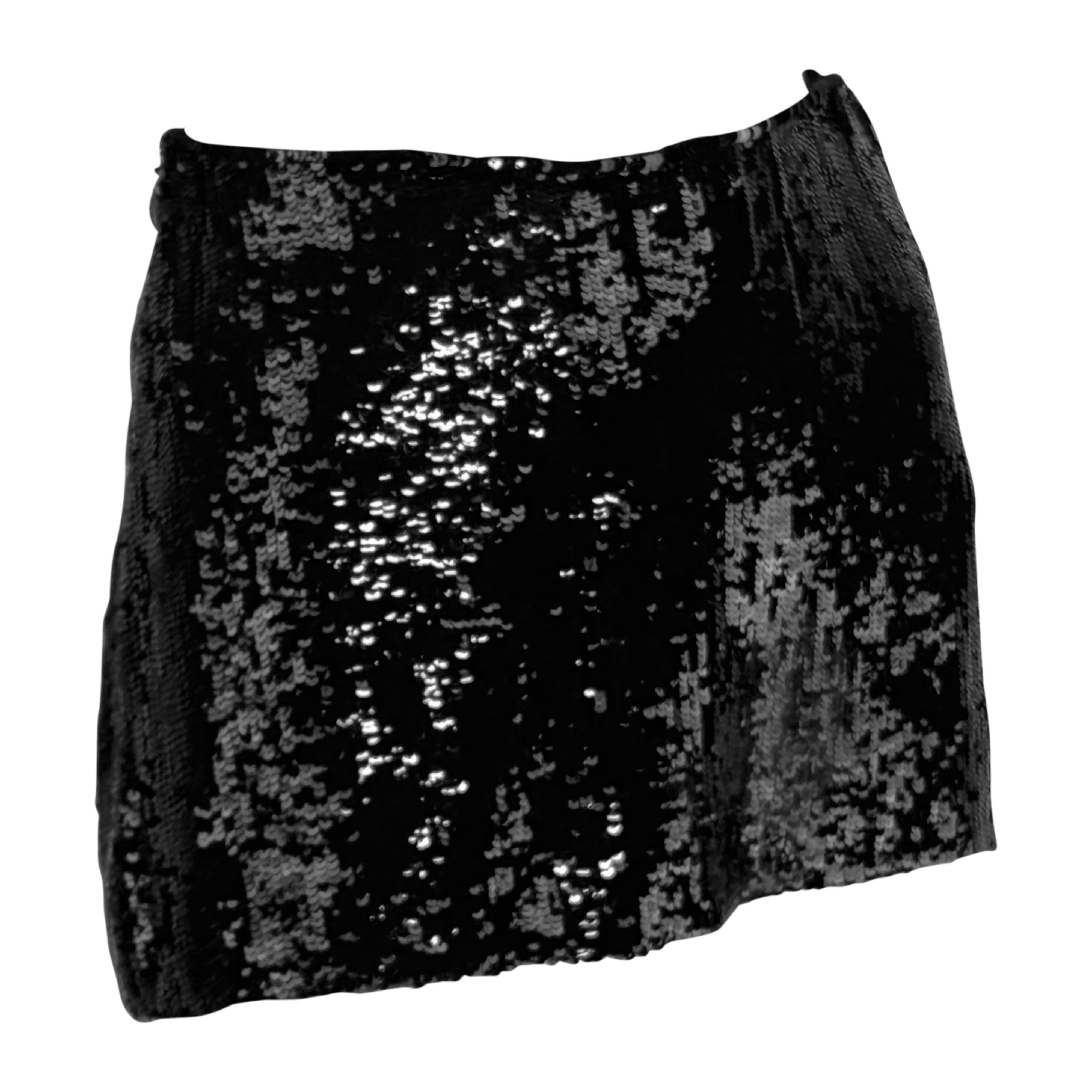 1990s Katharine Hamnett Black Sequin Silk Super Mini Skirt For Sale 1
