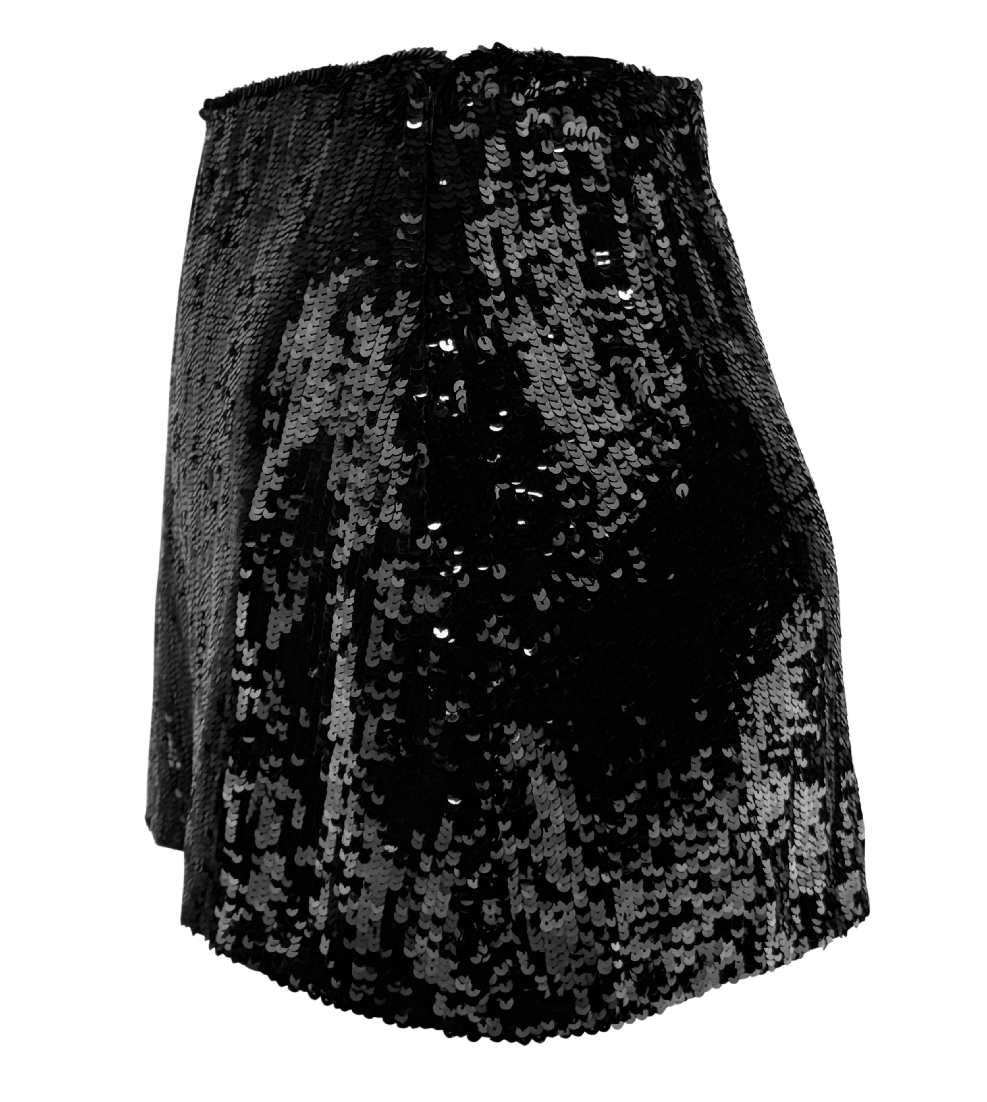 1990s Katharine Hamnett Black Sequin Silk Super Mini Skirt For Sale 2