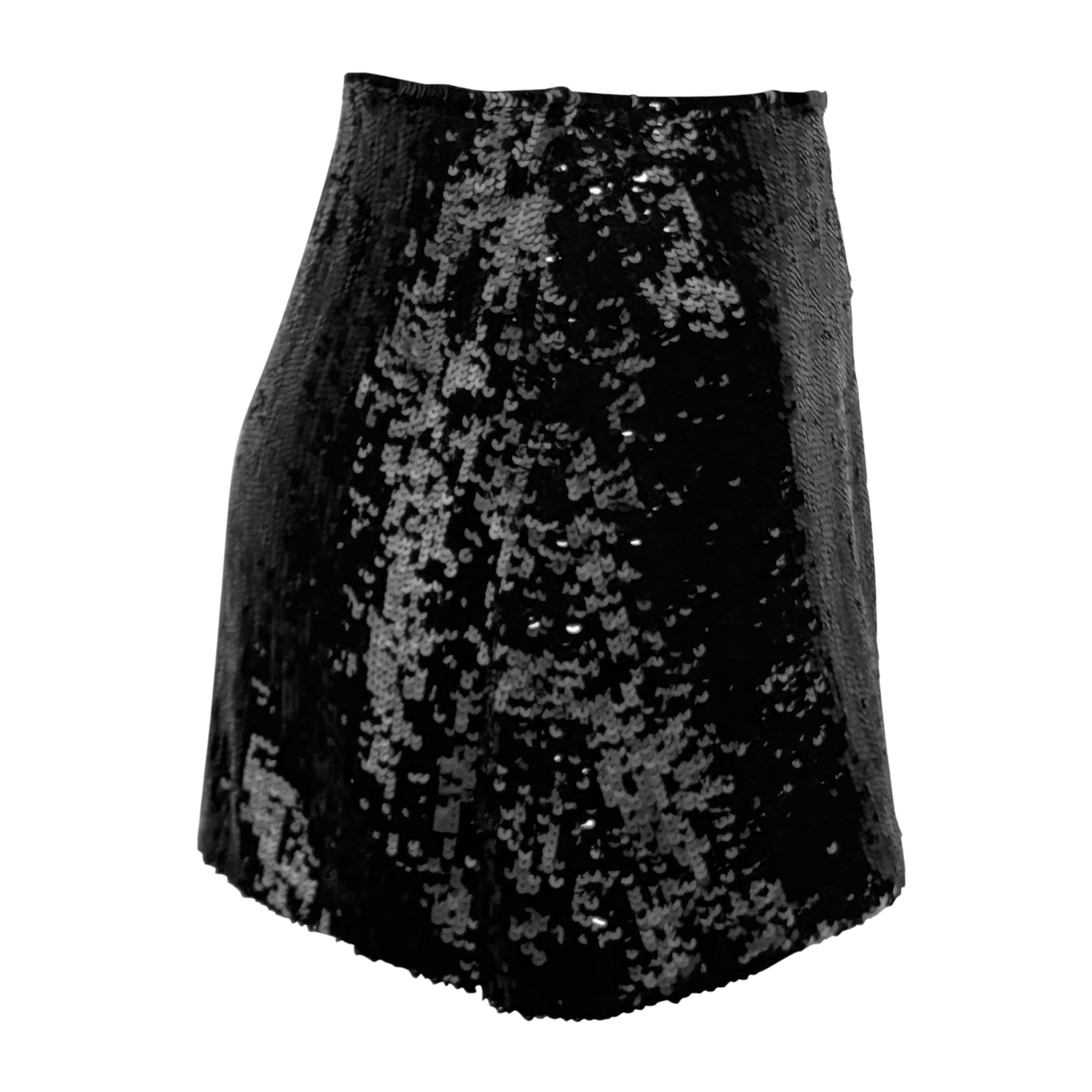 1990s Katharine Hamnett Black Sequin Silk Super Mini Skirt For Sale 3