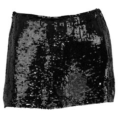 1990s Katharine Hamnett Black Sequin Silk Super Mini Skirt