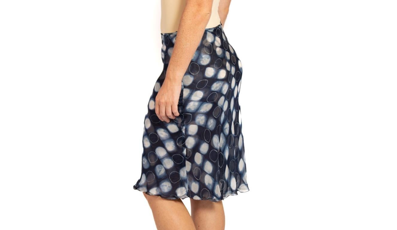 1990S Katharine Hamnett Blue & White Bias Cut Silk Chiffon Skirt In Excellent Condition For Sale In New York, NY