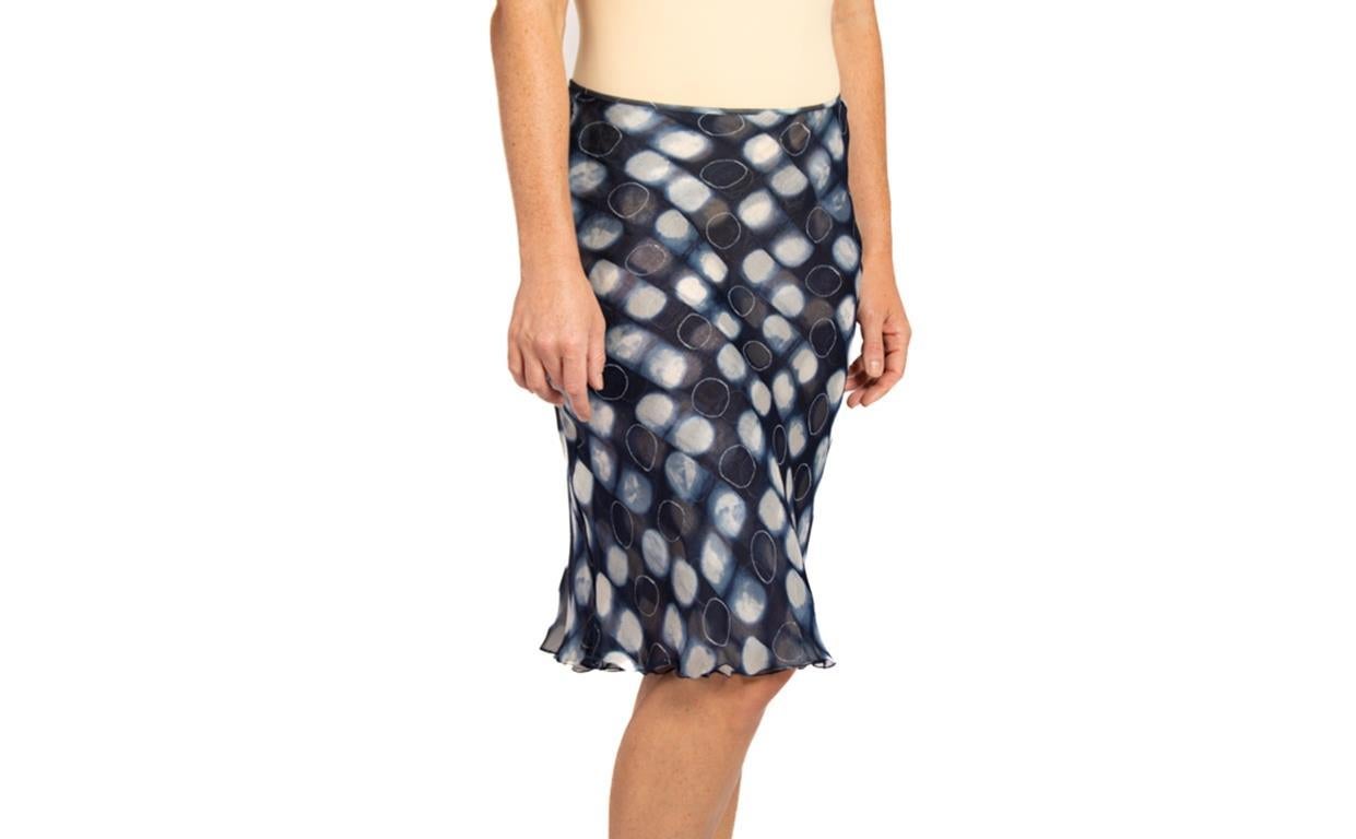 1990S Katharine Hamnett Blue & White Bias Cut Silk Chiffon Skirt For Sale 1