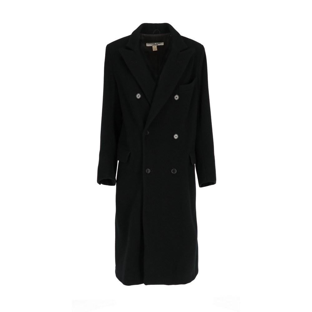 1990s Katharine Hamnett long black wool coat