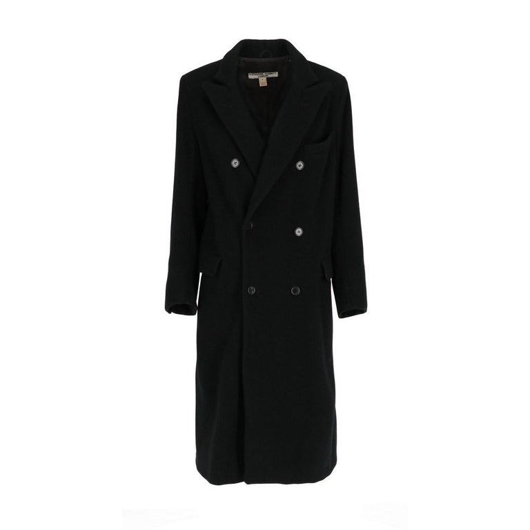 1990s Katharine Hamnett long black wool coat at 1stDibs