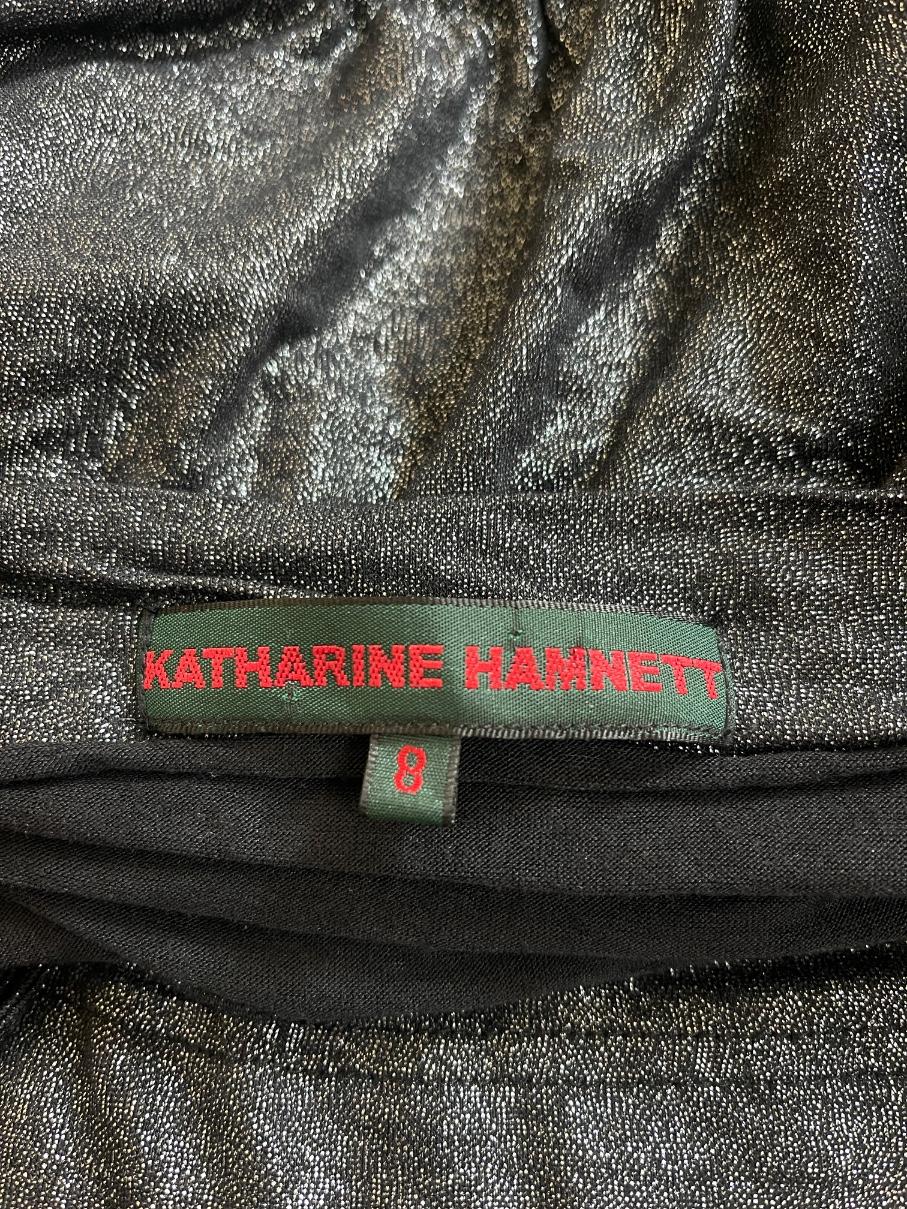 Donna Mini abito anni '90 di Katharine Hamnett in viscosa nera e argento in vendita