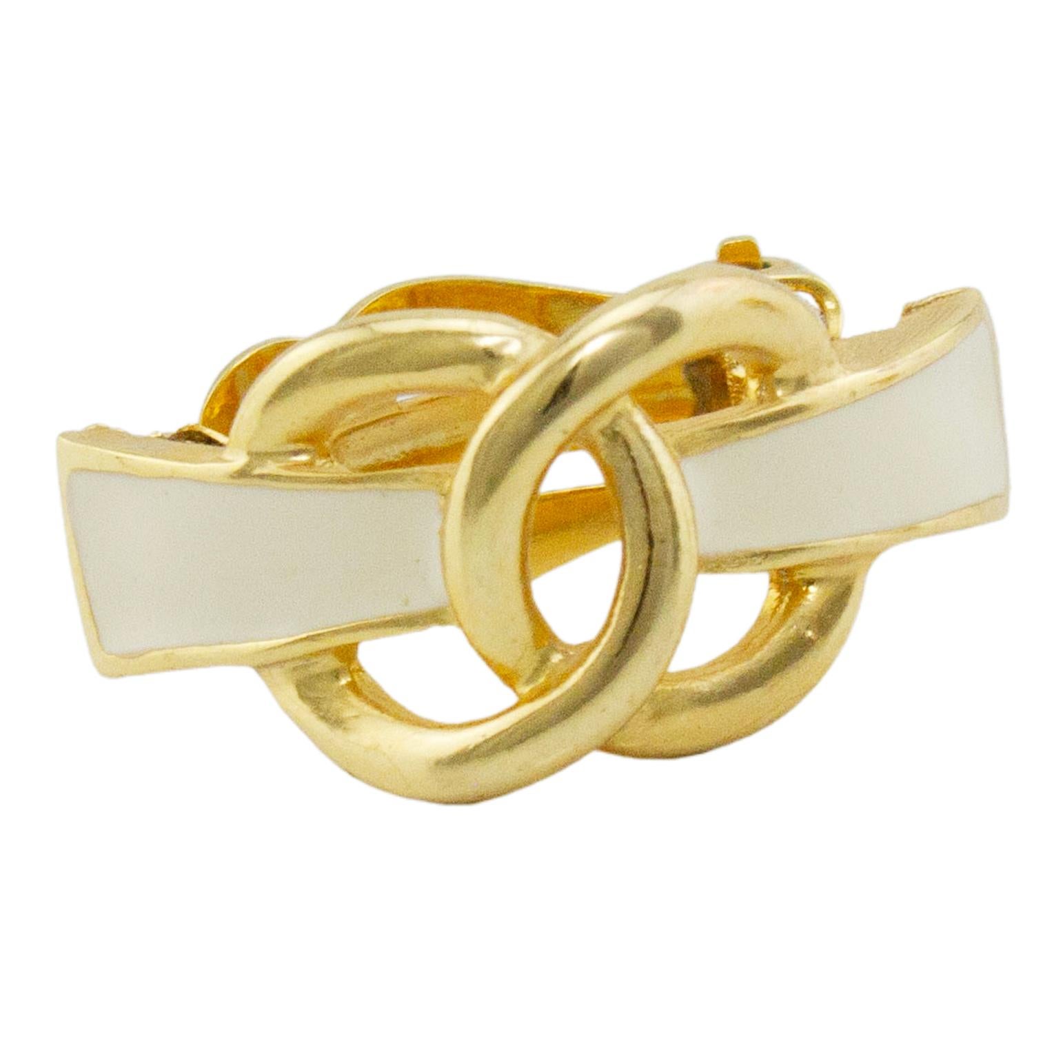 Women's 1990s Kenneth Jay Lane Enamel and Gold Twisted Circles Clip On Earrings For Sale