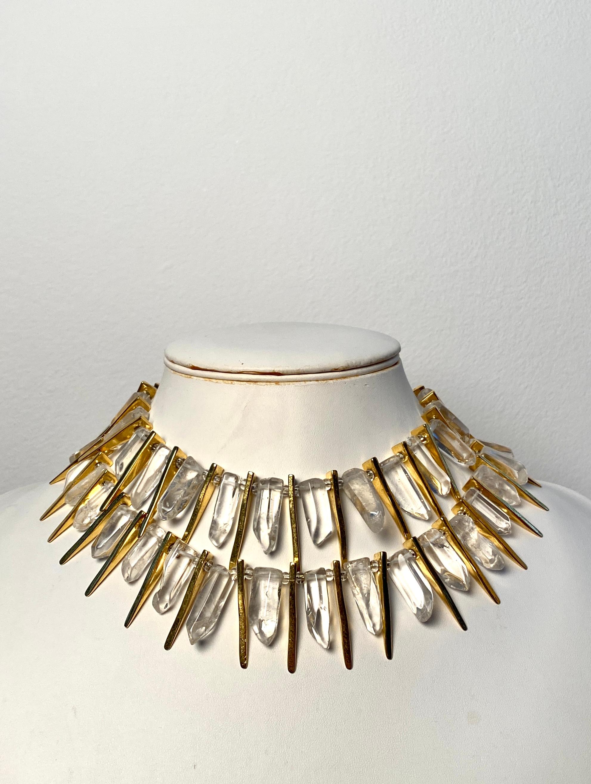 1990s Kenneth Jay Lane Gold and Crystal Statement Necklace For Sale 3