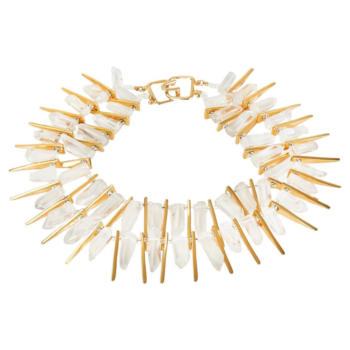 1990s Kenneth Jay Lane Gold and Crystal Statement Necklace