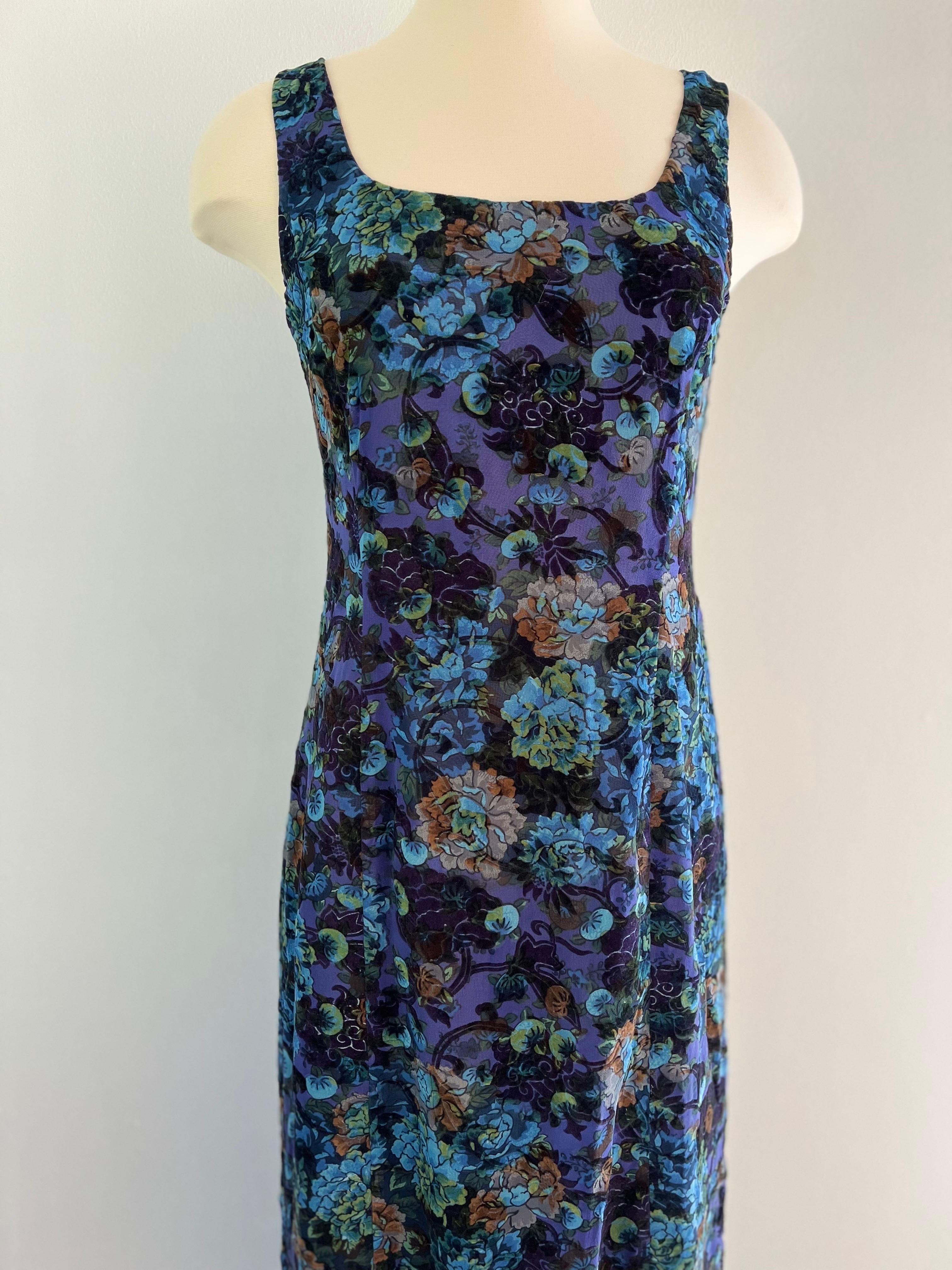 Women's 1990s Kenzo Blueberry Velvet Burnout Dress For Sale