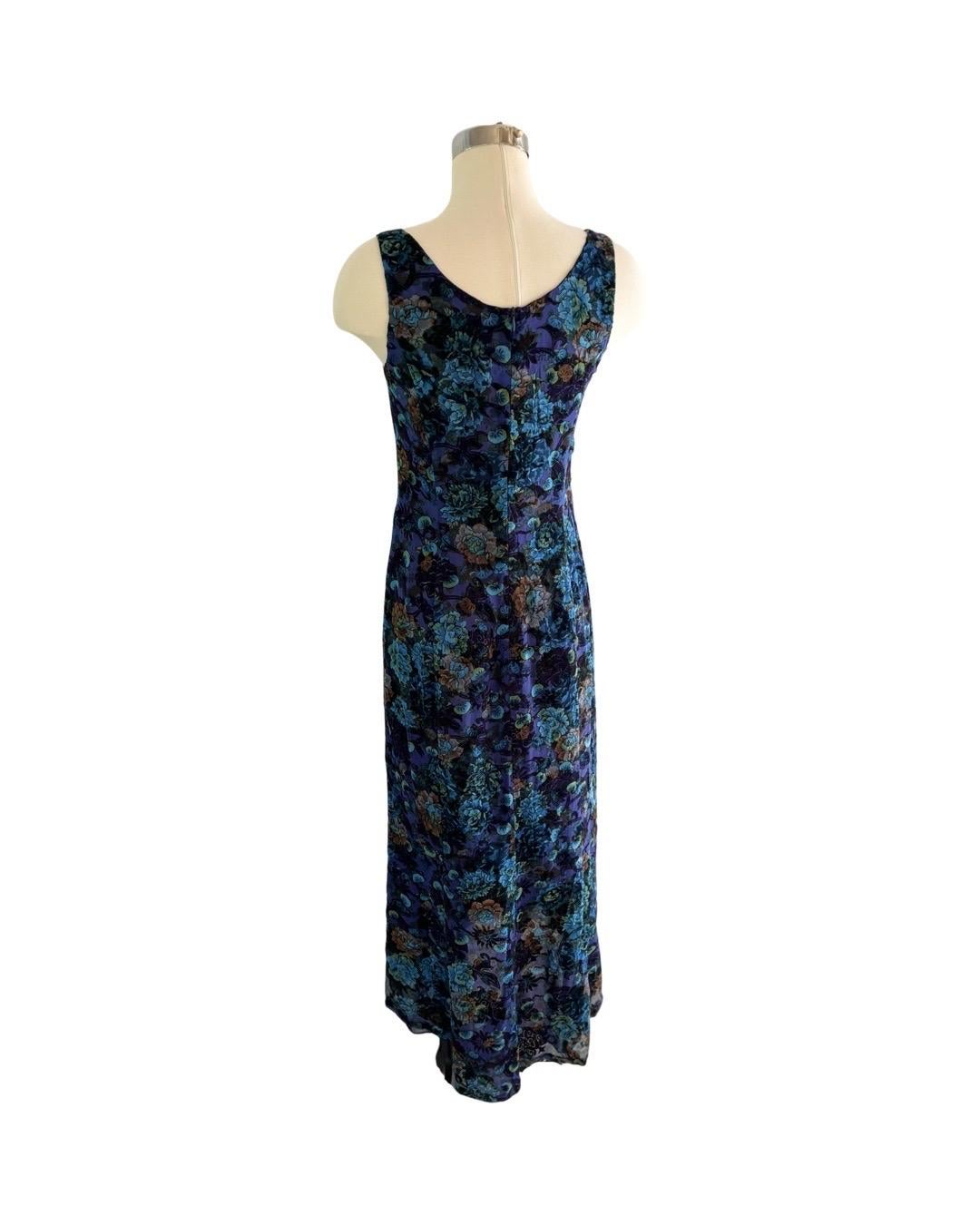 1990er Kenzo Ausbrenner-Kleid aus blauem Beerensamt im Angebot 1