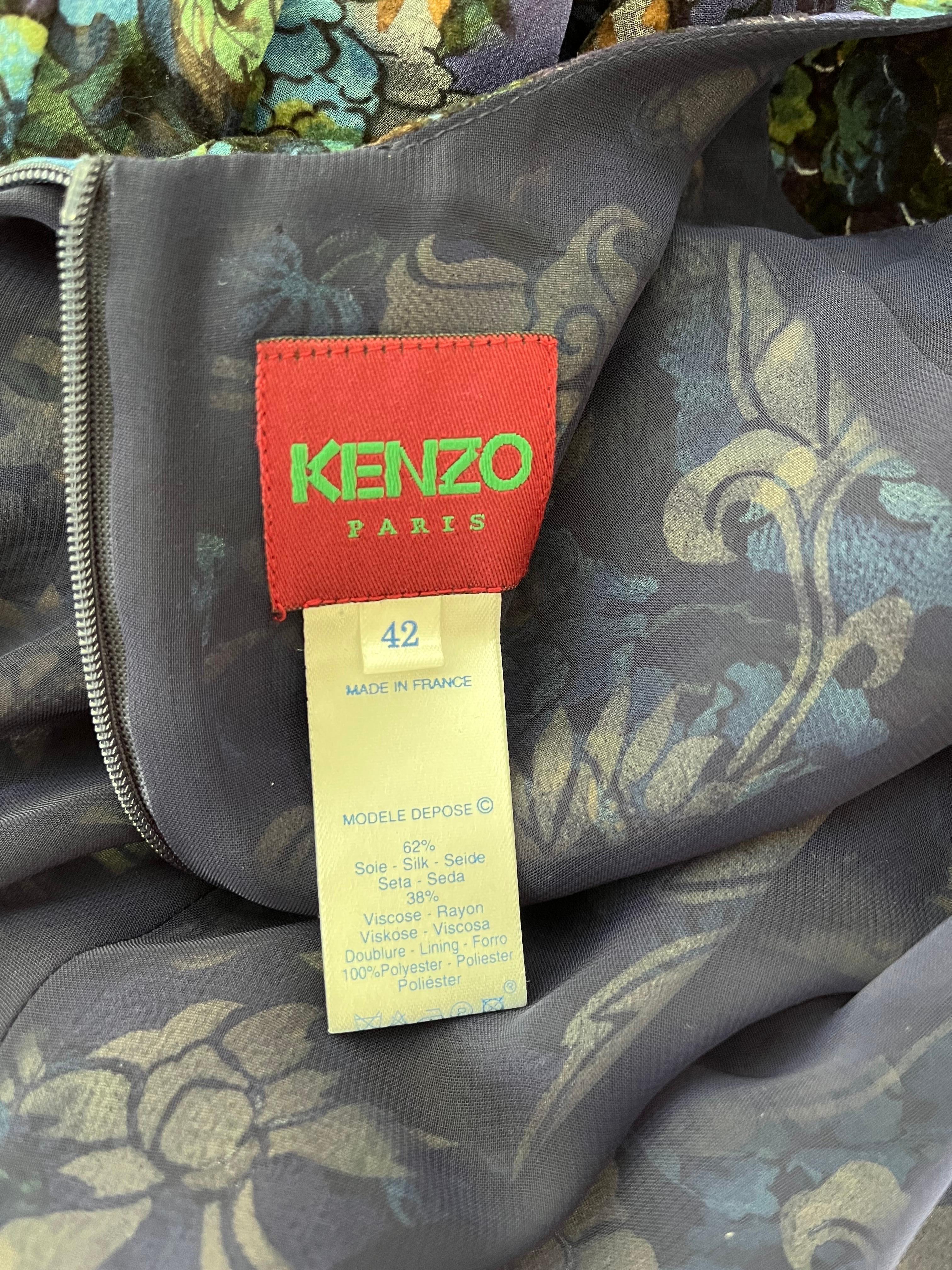 1990s Kenzo Blueberry Velvet Burnout Dress For Sale 2