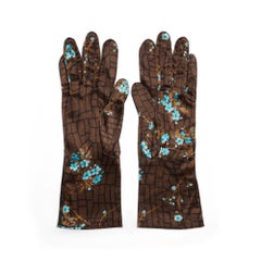 Guantes florales marrones y azules de Kenzo de los años 90 con sobre