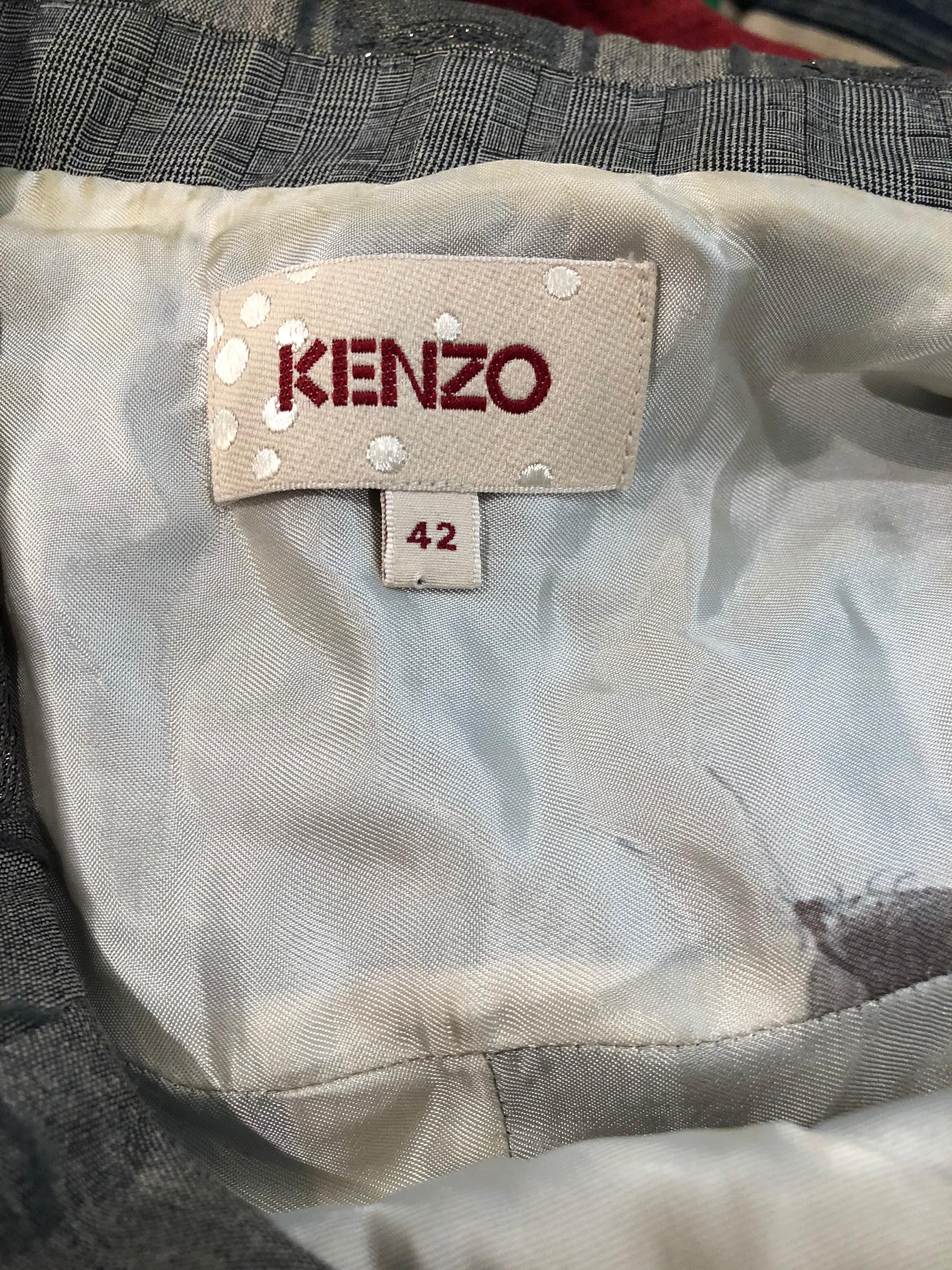 1990er Kenzo Grau Metallic Kurzarm Größe 42 / US 10 Vintage Blazer 90er Jahre Jacke im Angebot 13