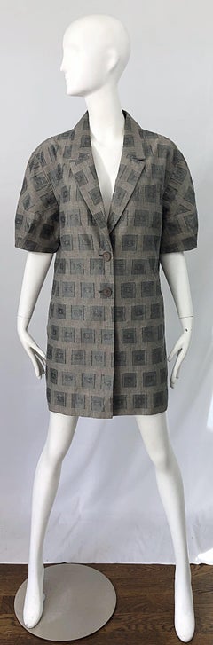 1990s Kenzo Gray Metallic Short Sleeve Size 42 / US 10 Vintage Blazer 90s Jacket