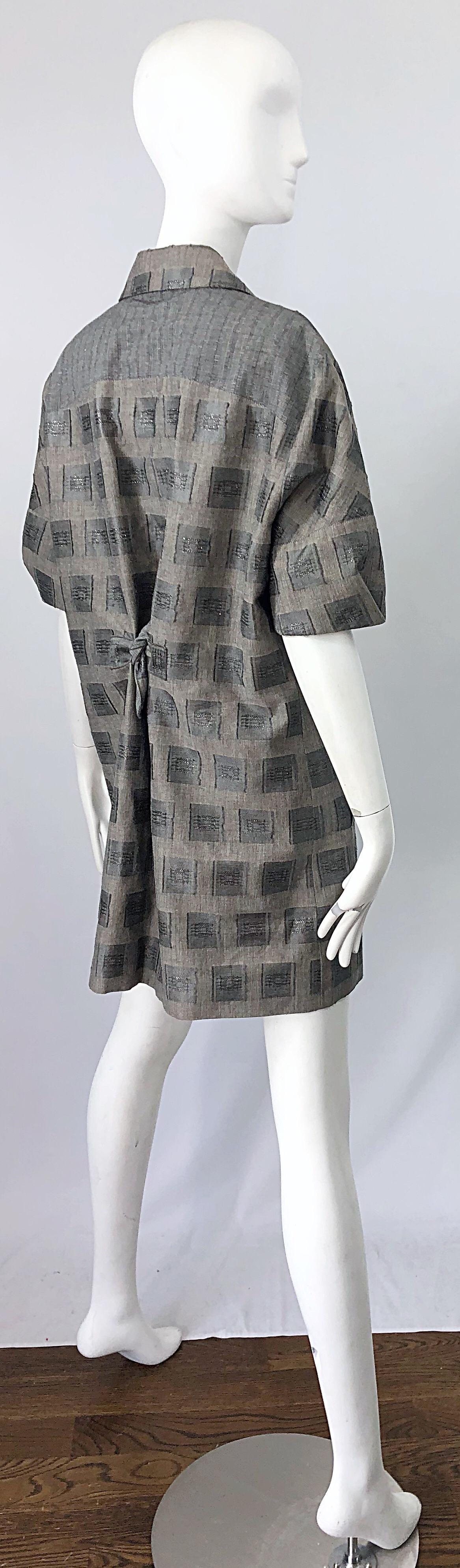 1990er Kenzo Grau Metallic Kurzarm Größe 42 / US 10 Vintage Blazer 90er Jahre Jacke Damen im Angebot