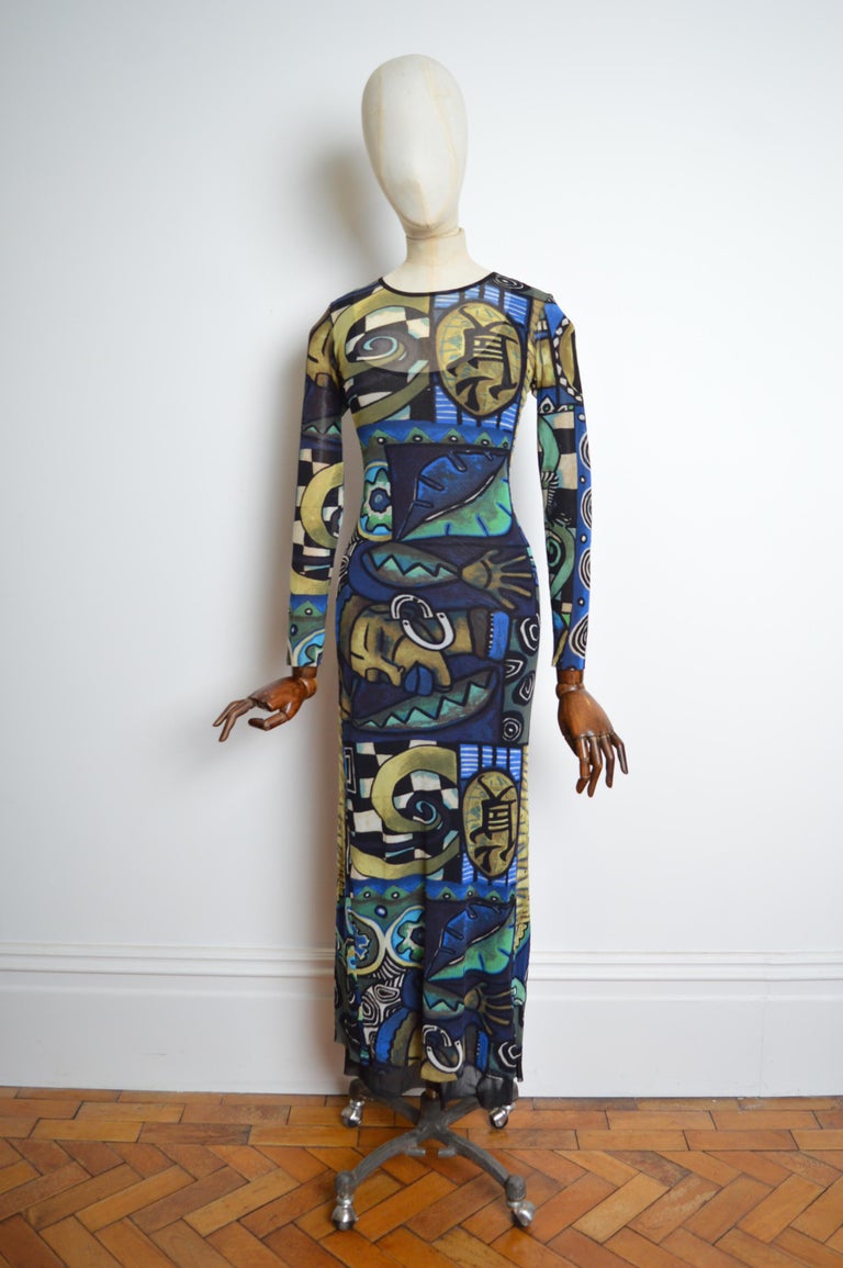 knee length dresses for ladies Vintage Kenzo Bold Print Dress W Gold Velvet Trim – Modig main image 0