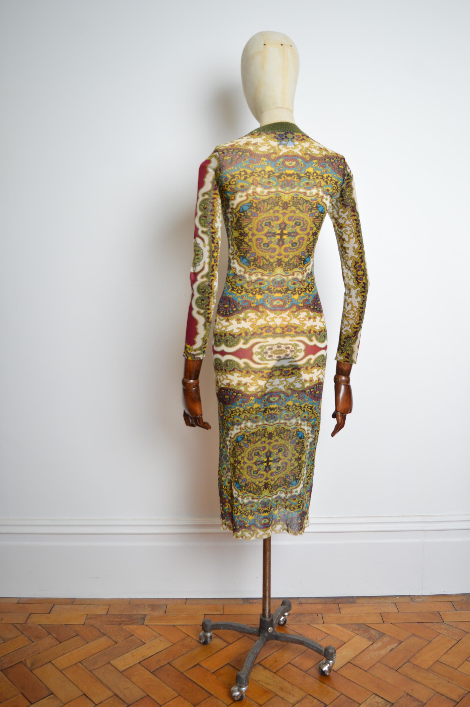 1990s KENZO Micro Mesh eastern Kaleidoscope Paisley print long sleeve maxi dress For Sale 5