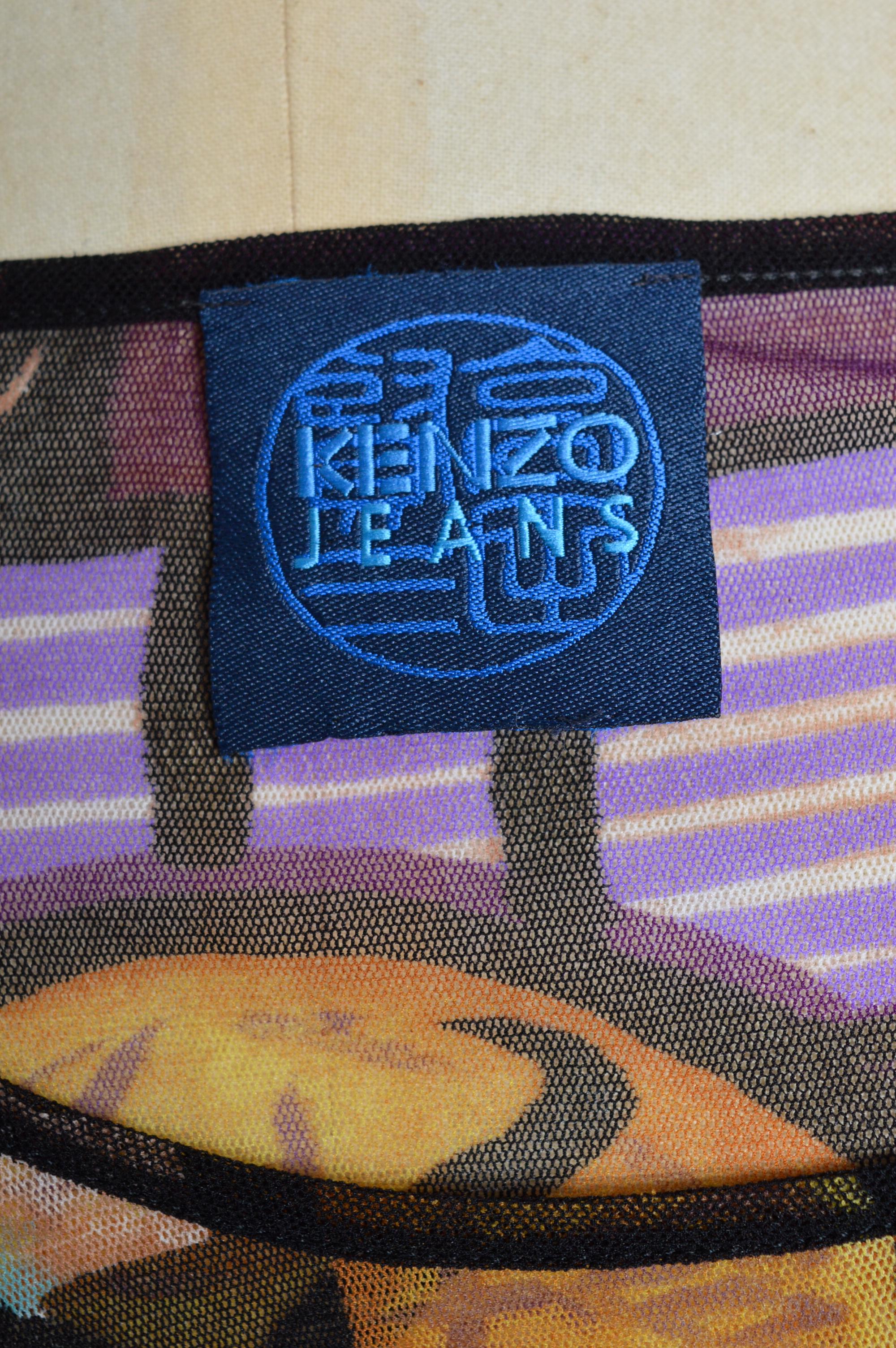 maxi vestido de manga larga con estampado de arte abstracto morado KENZO Micro Mesh de los años 90 en venta 3