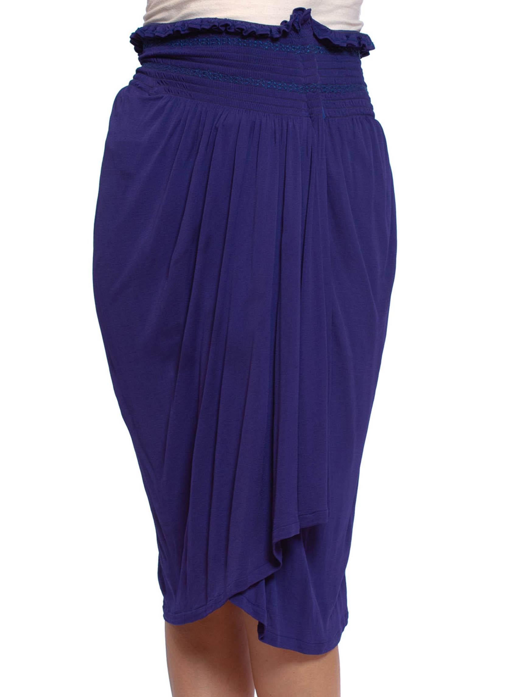 1990S KENZO Purple Blue Viscose Jersey Wrap Skirt With Smocked Waist For Sale 4