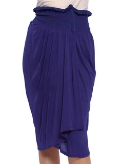 1990S KENZO Purple Blue Viscose Jersey Wrap Skirt With Smocked Waist
