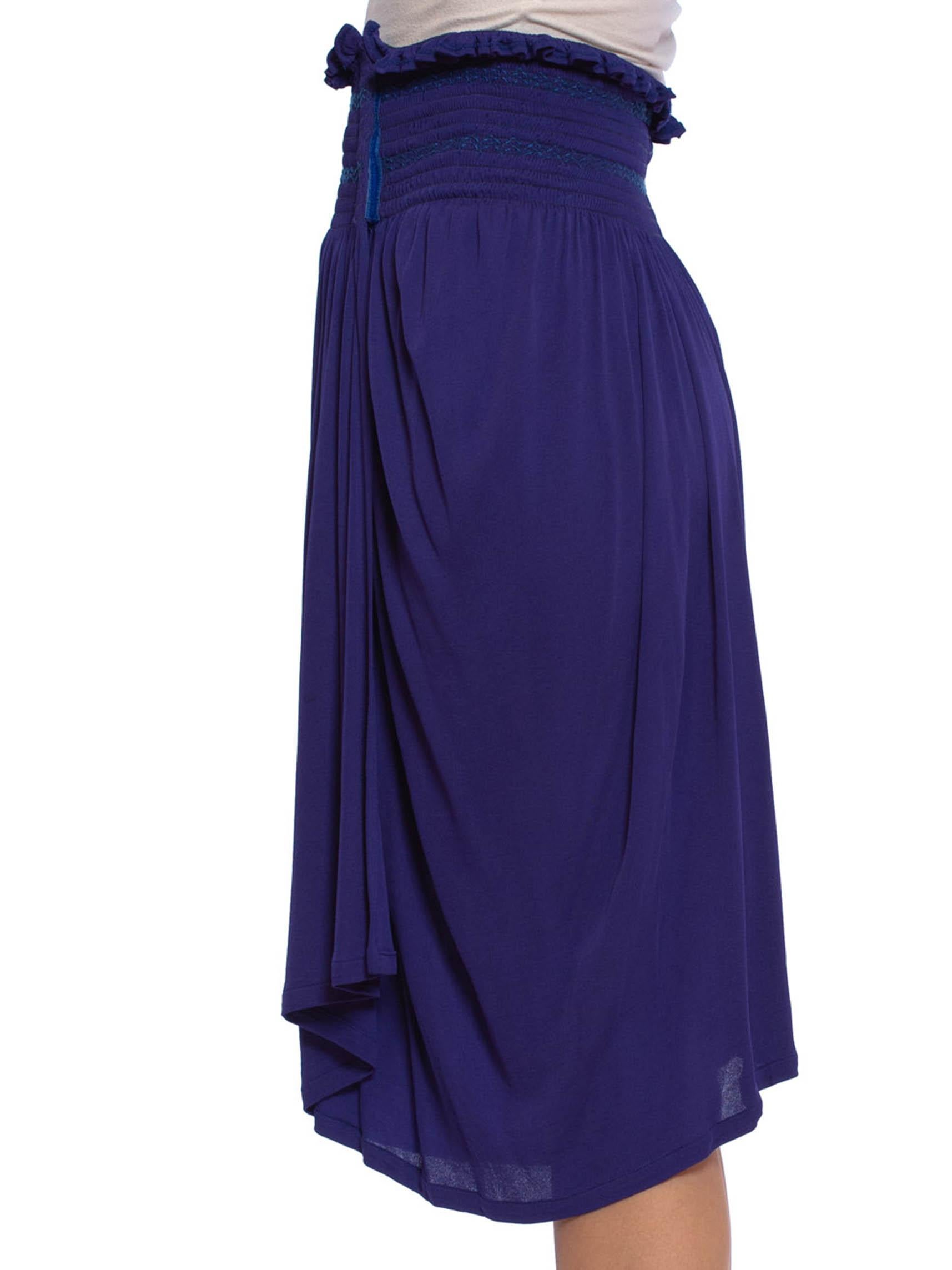 1990S KENZO Purple Blue Viscose Jersey Wrap Skirt With Smocked Waist In Excellent Condition For Sale In New York, NY