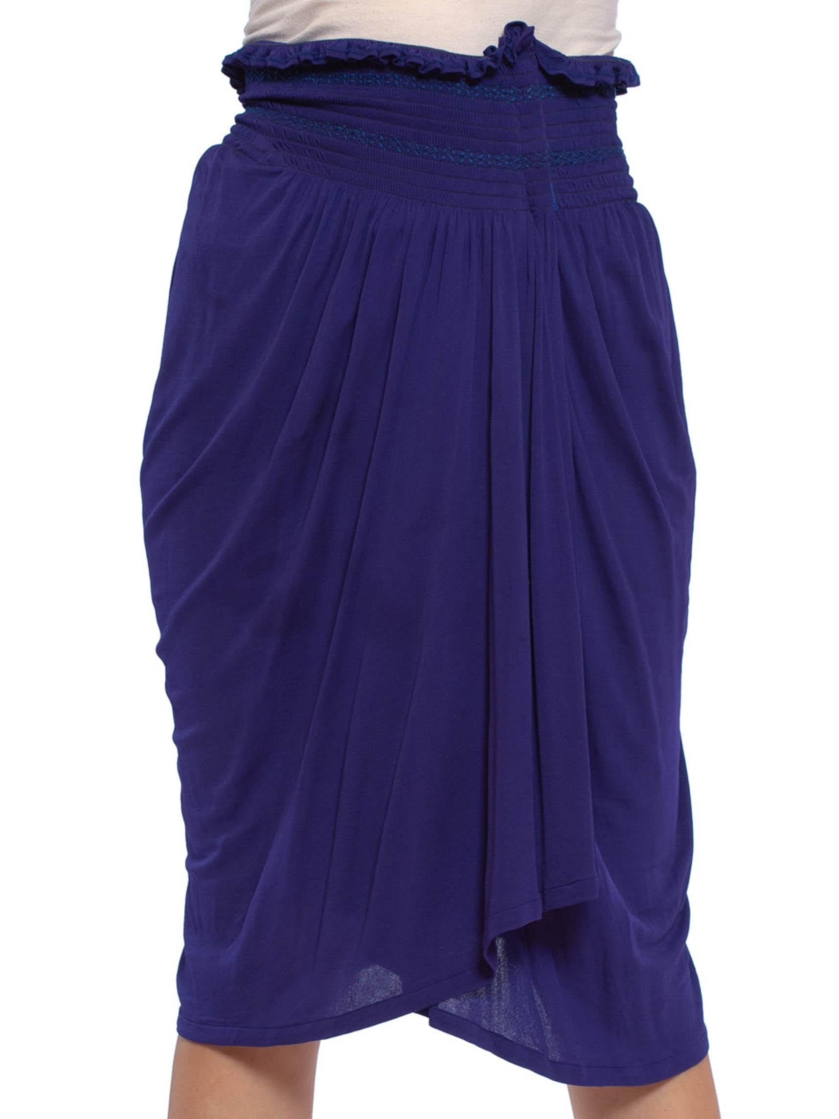 1990S KENZO Purple Blue Viscose Jersey Wrap Skirt With Smocked Waist For Sale 3