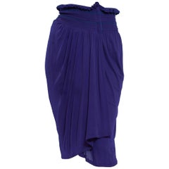 Vintage 1990S KENZO Purple Blue Viscose Jersey Wrap Skirt With Smocked Waist