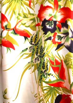 1990s Kenzo Wide Leg Silk Floral Print Trousers