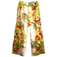Vintage 1990s Kenzo Wide Leg Silk Floral Print Trousers