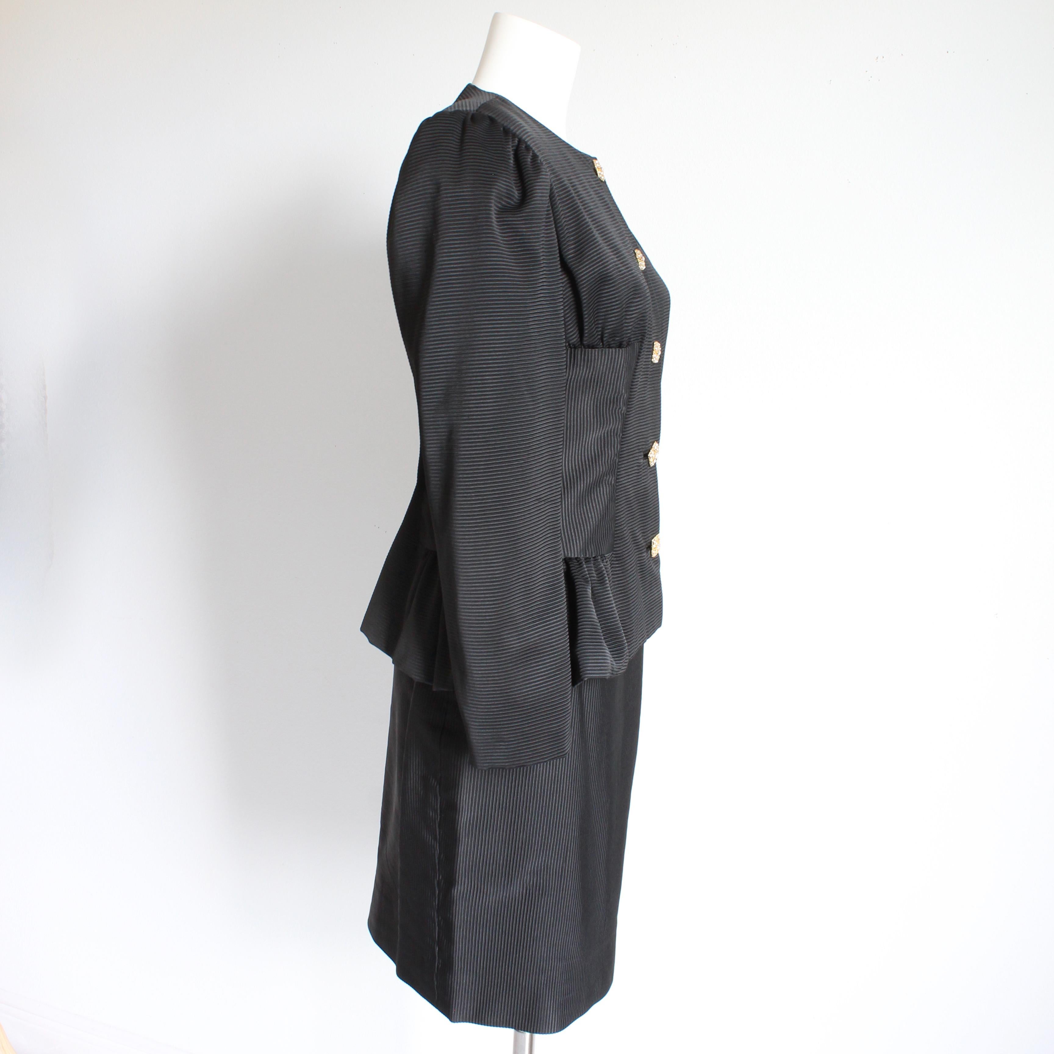 1990 Kevan Hall Couture Abito due pezzi Giacca nera con peplo e gonna a tubino Raro in vendita 3