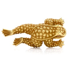 1990s Kieselstein-Cord 18 Karat Green Gold Frog Clip Pin Brooch