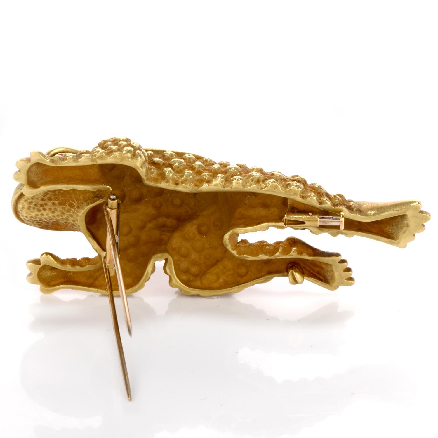 Modern 1990s Kieselstein-Cord 18 Karat Green Gold Frog Clip Pin Brooch