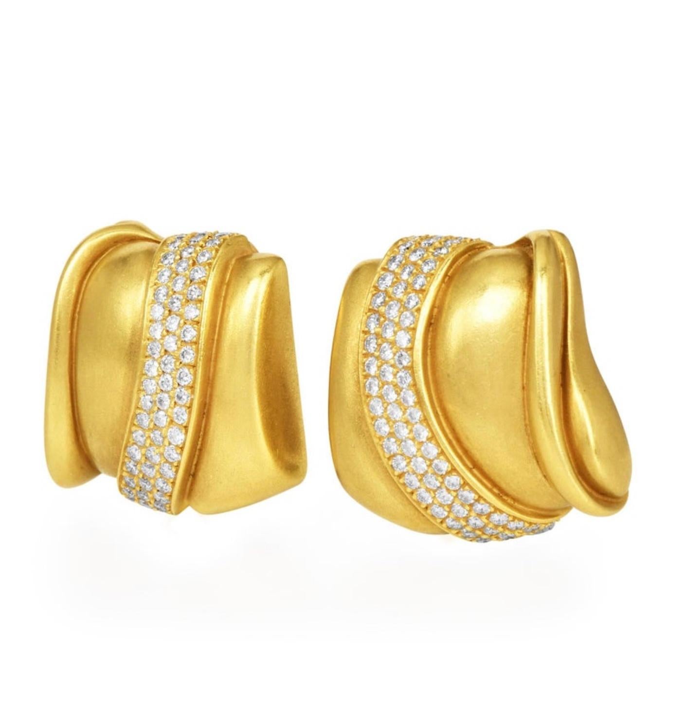 1990 KIESELSTEIN Boucles d'oreilles à clip en or 18K avec cordon de diamants Excellent état - En vente à Miami, FL