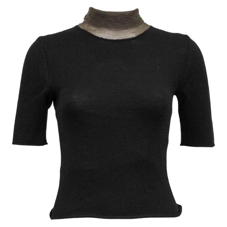 1990s Krizia Black and Bronze Knit Short Sleeve Top