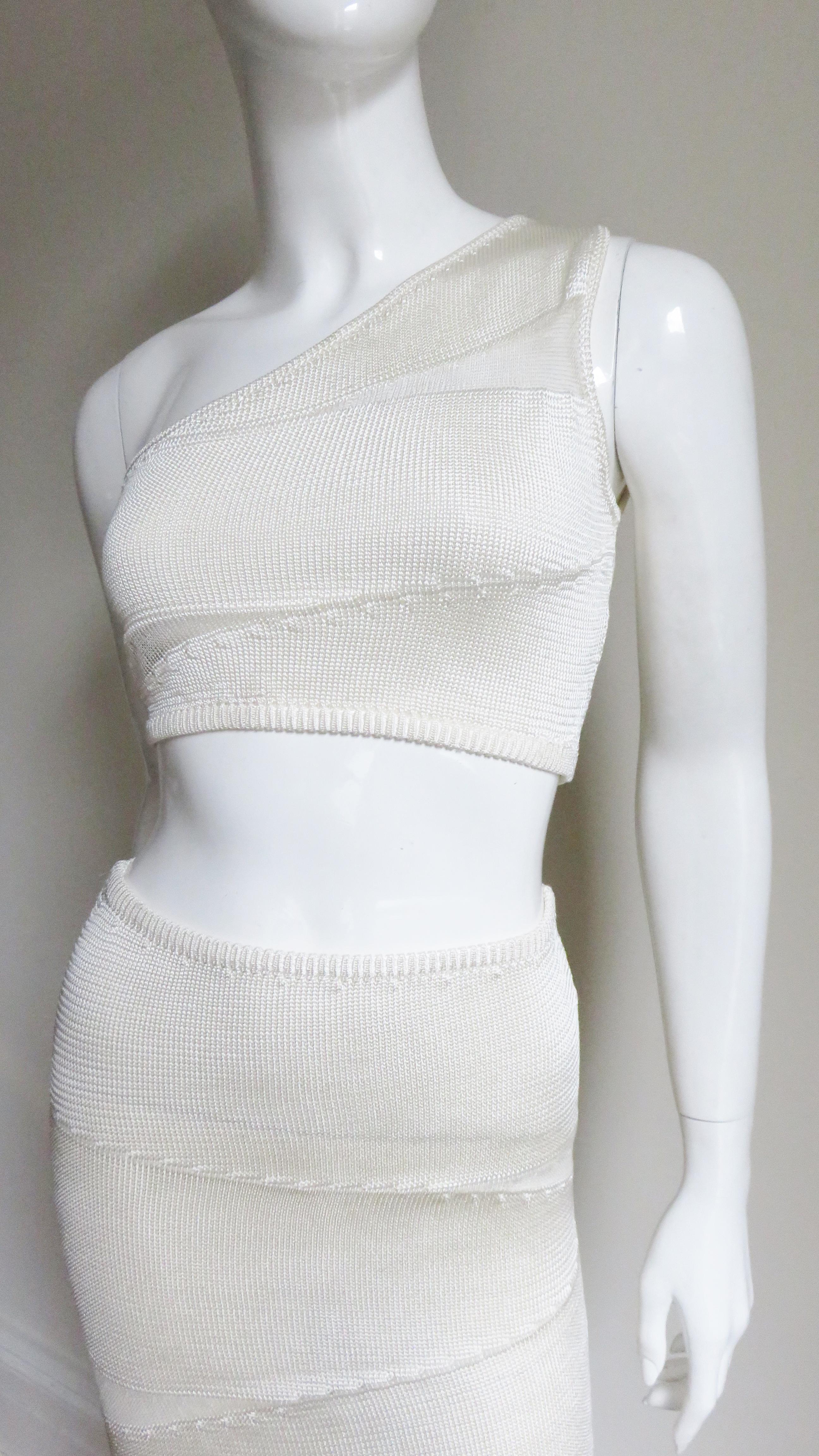 Krizia One Shoulder Crop Top and Skirt  In Excellent Condition In Water Mill, NY