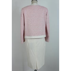 1990s Krizia Poi New Pink White Boucle Cotton Skirt Suit